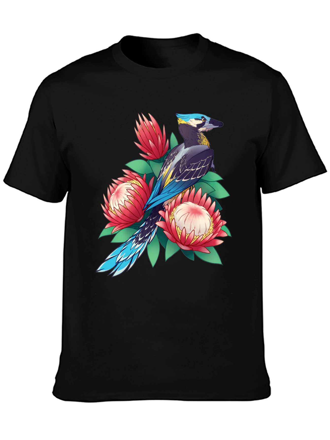 Bird & Floral Print T-Shirt - Casual Style