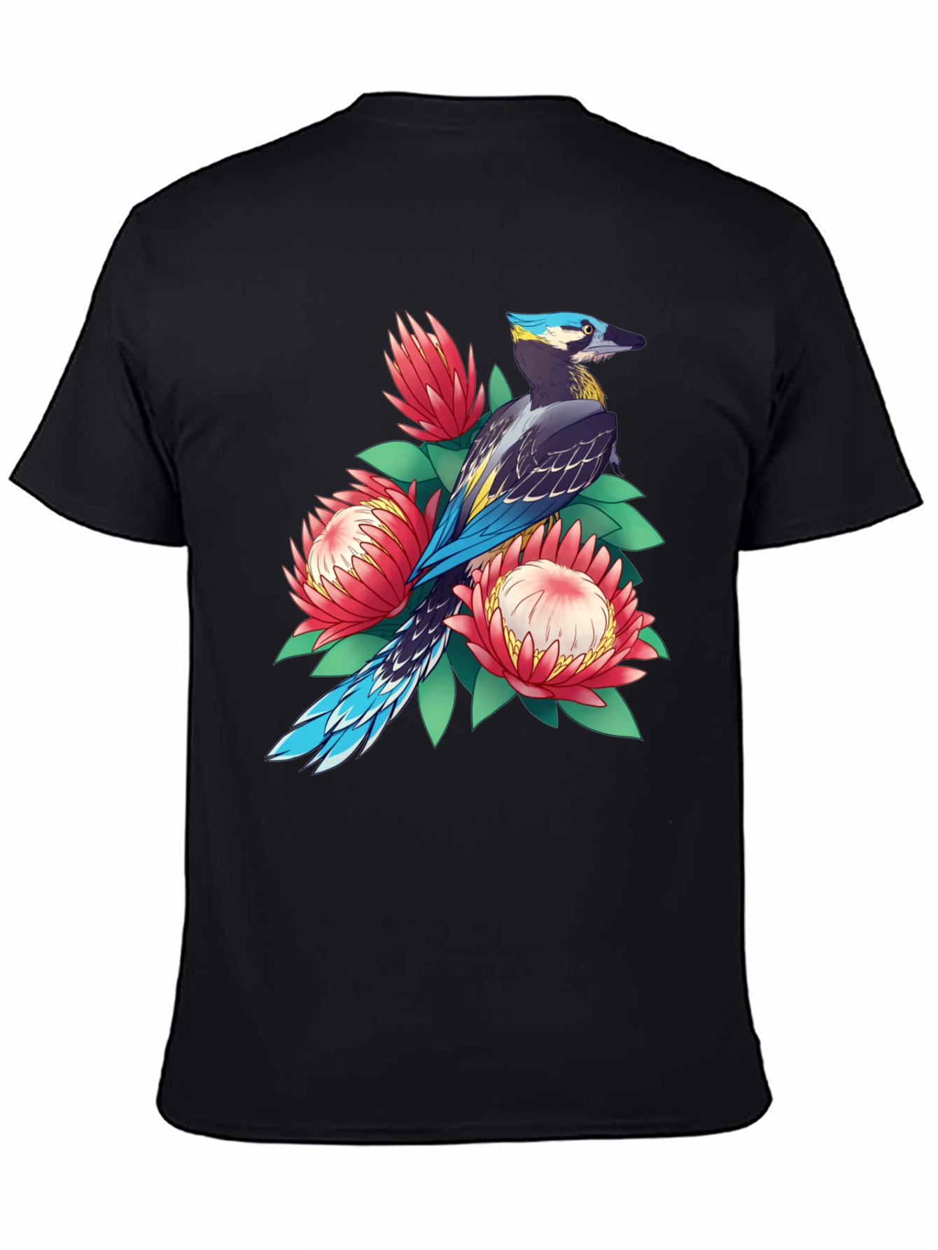 Bird & Floral Print T-Shirt - Casual Style