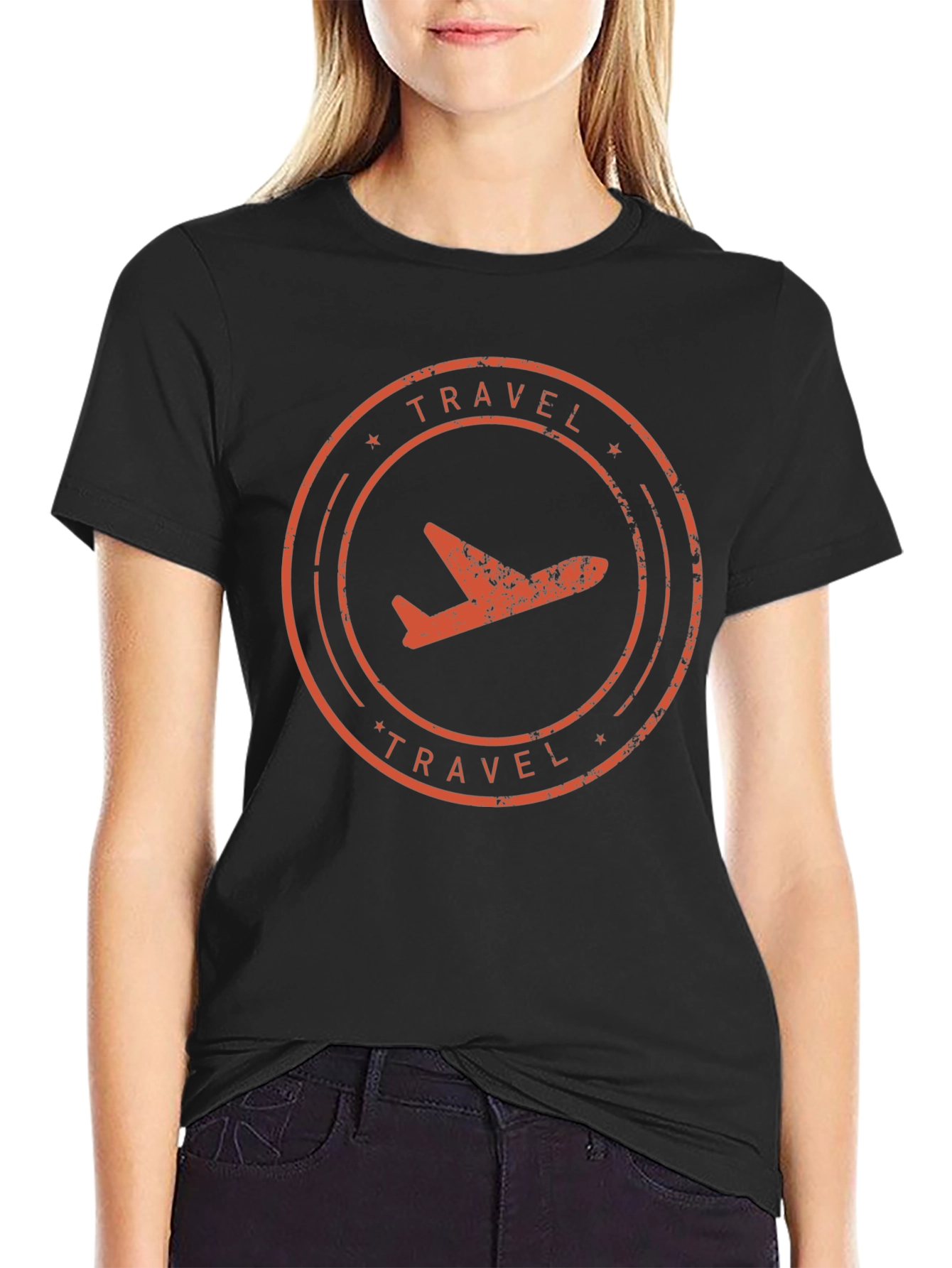 Travel Airplane Graphic Tee - Black Cotton T-Shirt