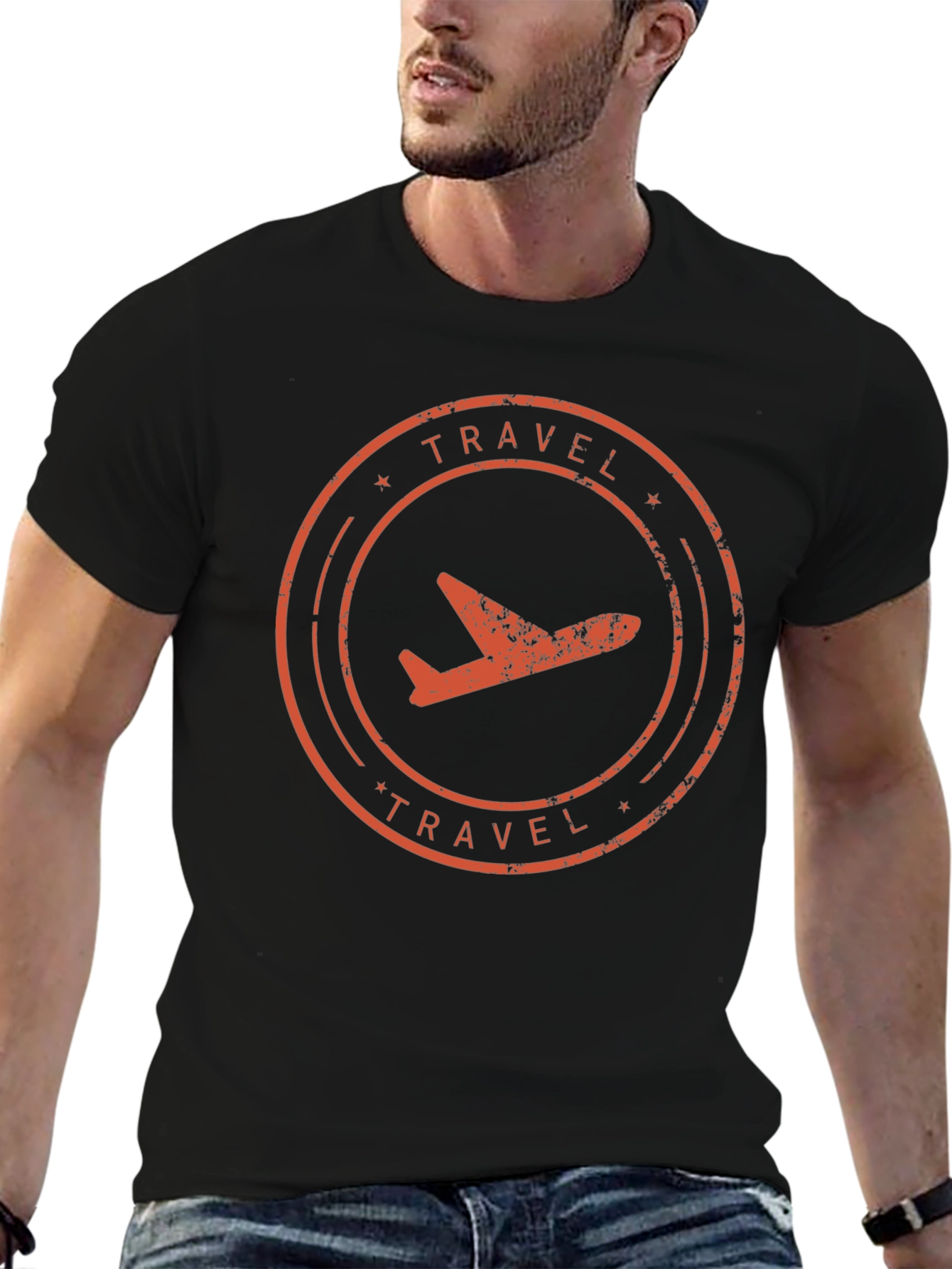 Travel Airplane Graphic Tee - Black Cotton T-Shirt