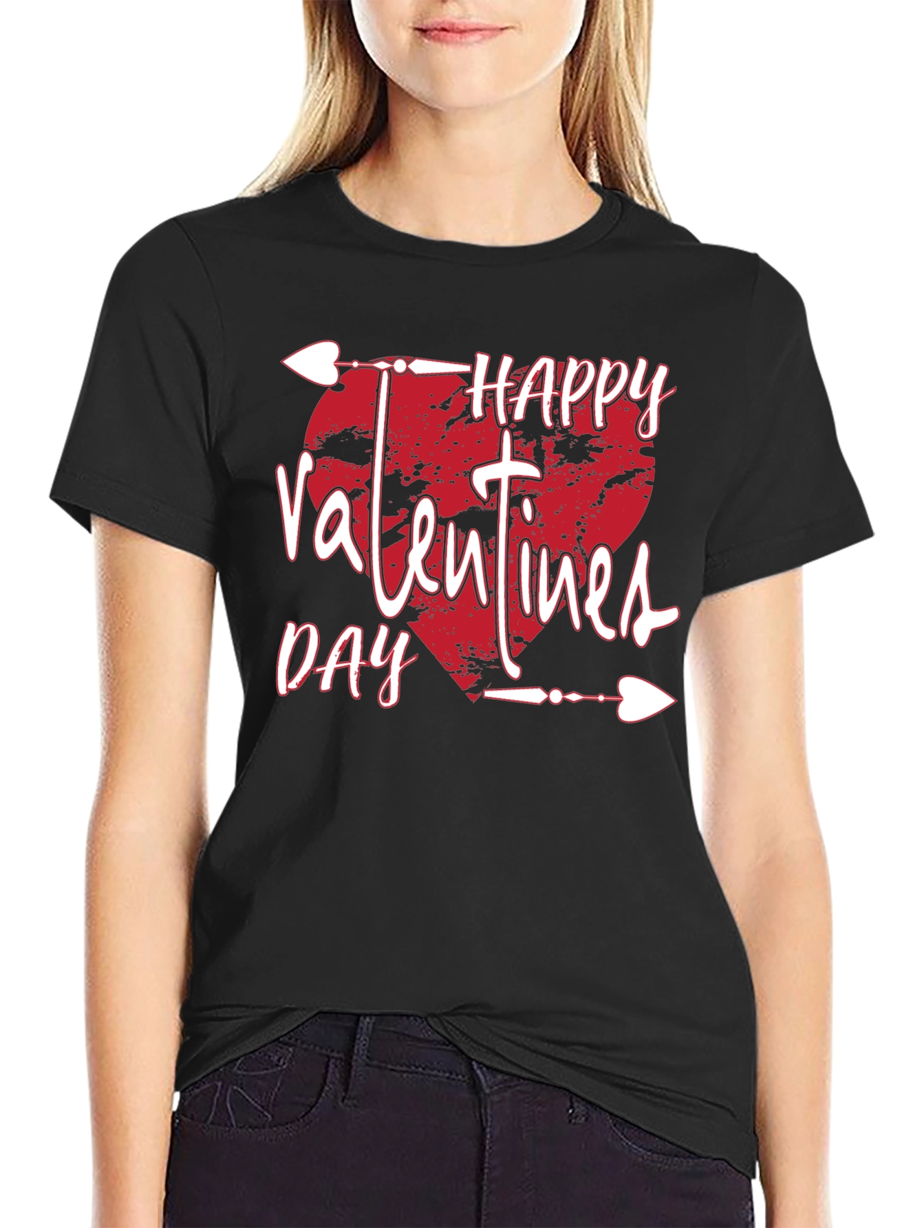 Happy Valentines Day T-Shirt Black Arrow Heart Design
