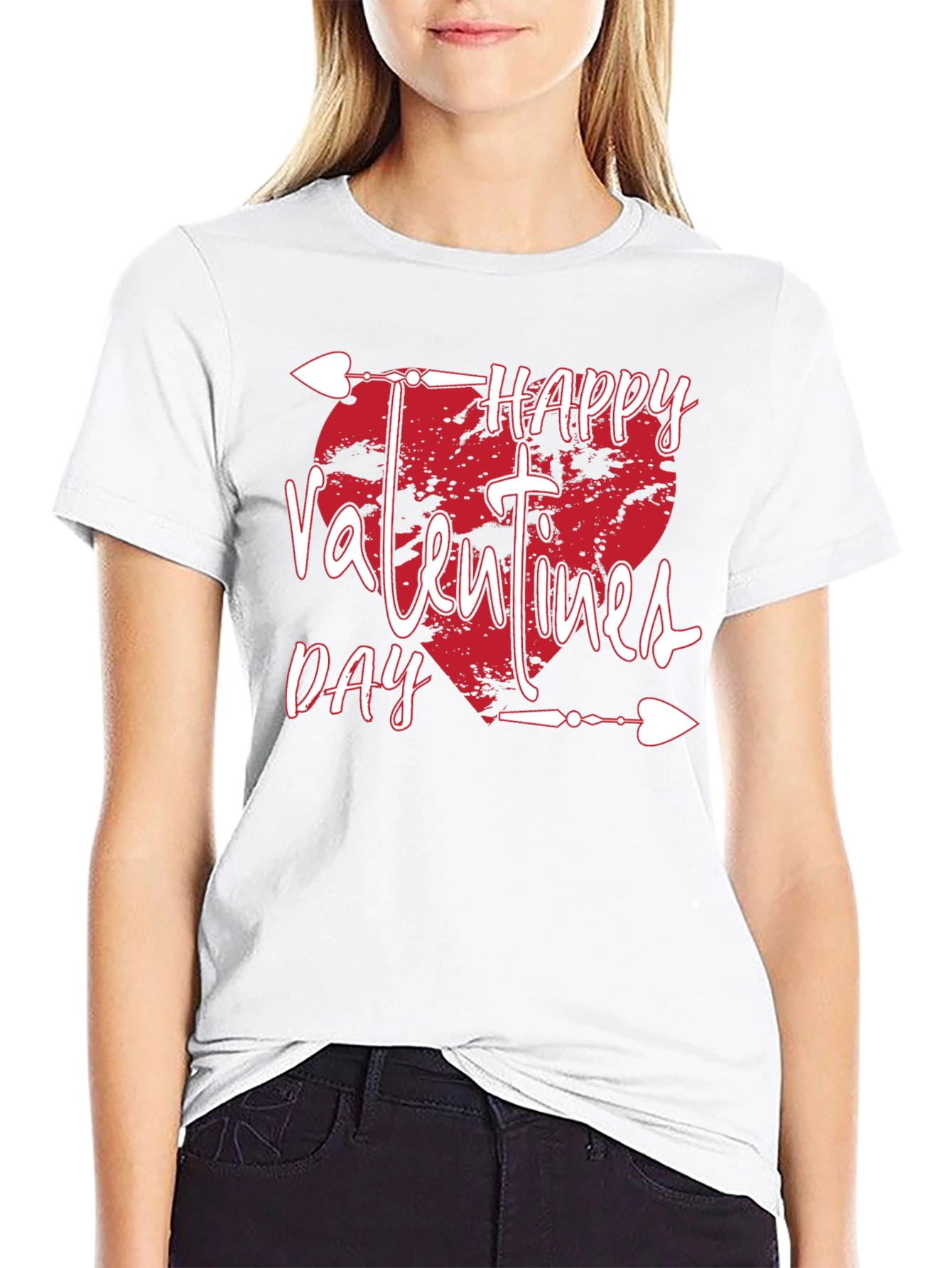 Happy Valentines Day T-Shirt Black Arrow Heart Design