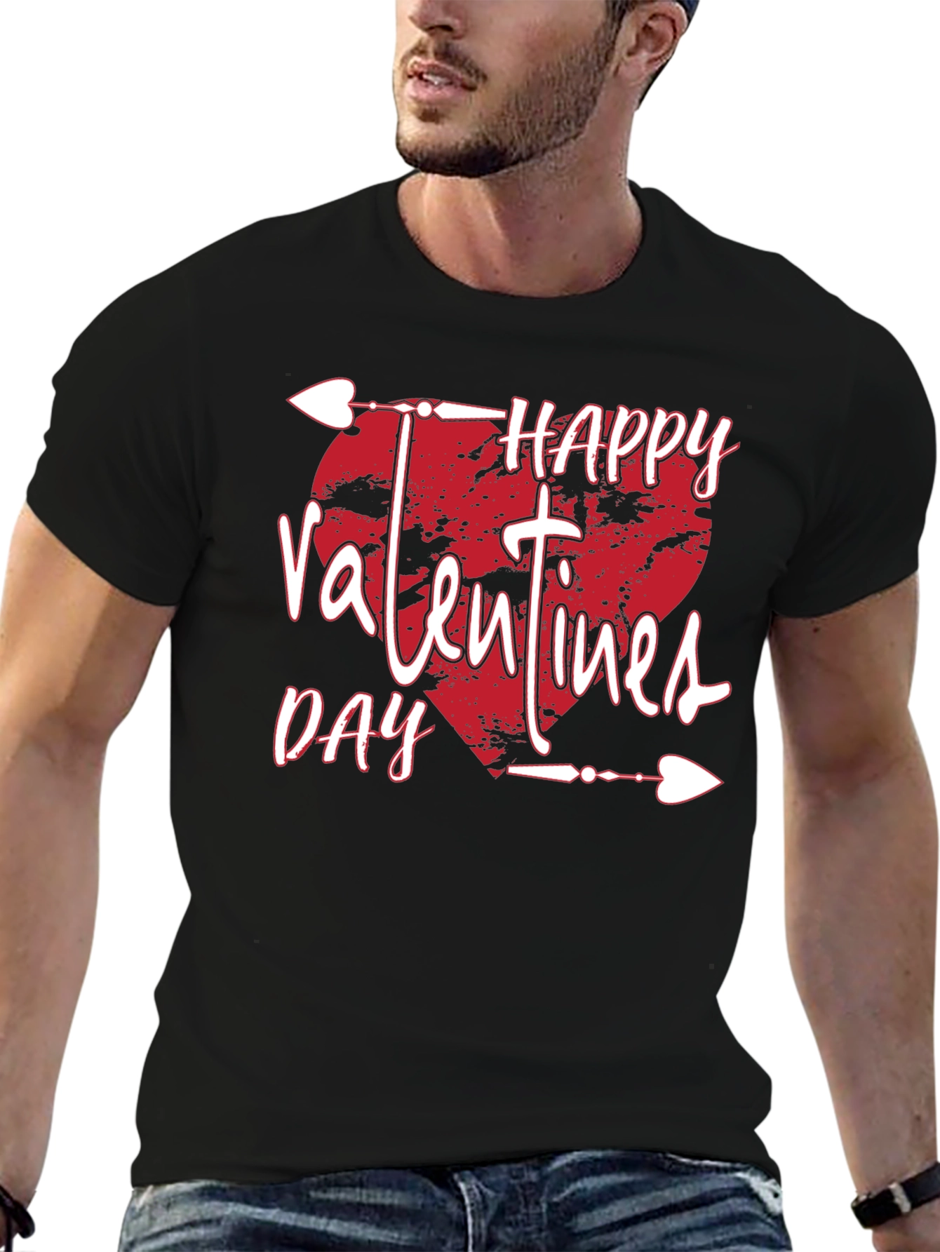 Happy Valentines Day T-Shirt Black Arrow Heart Design