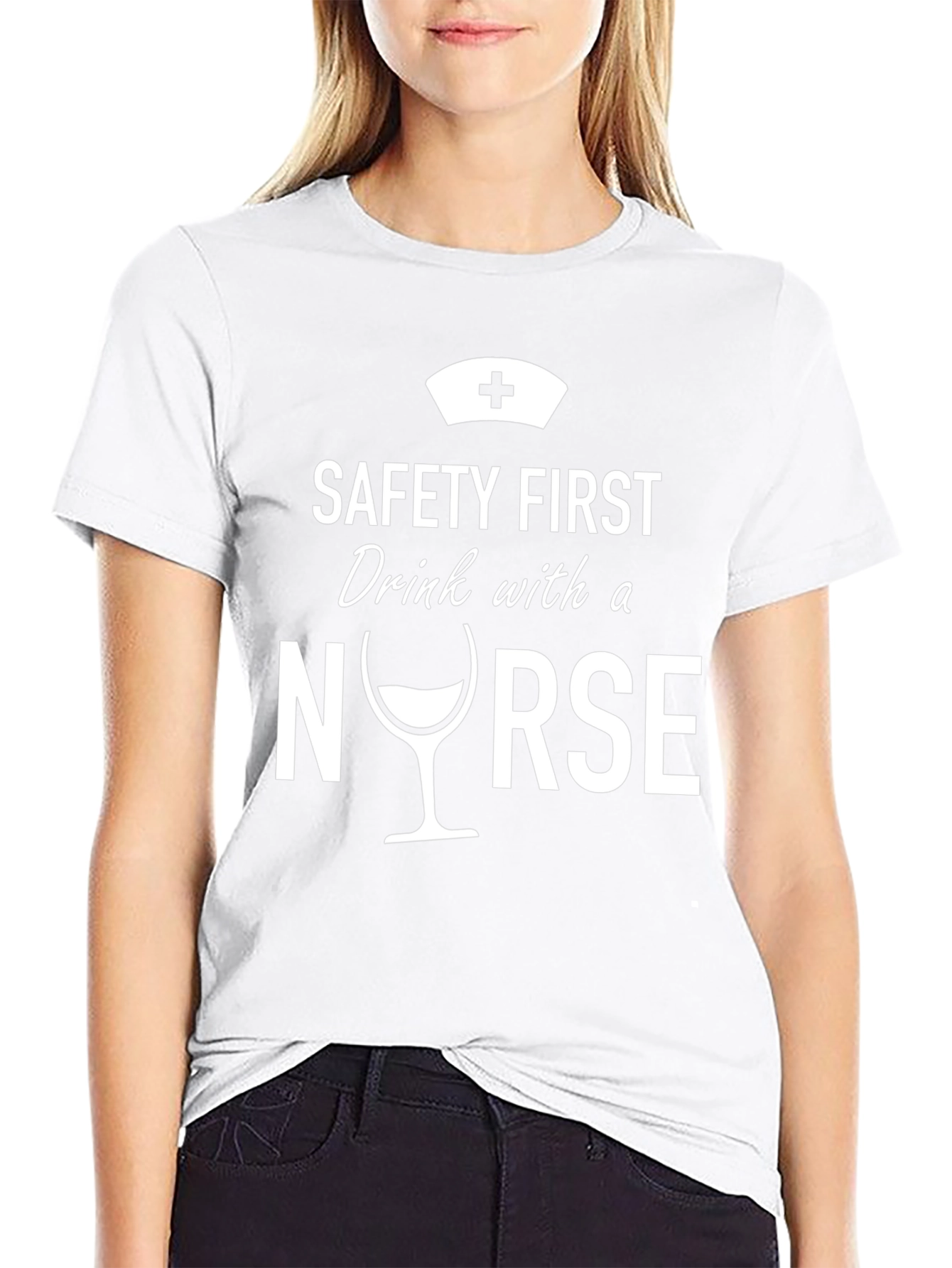 Safety First Nurse Drink T-Shirt - Black Novelty Tee