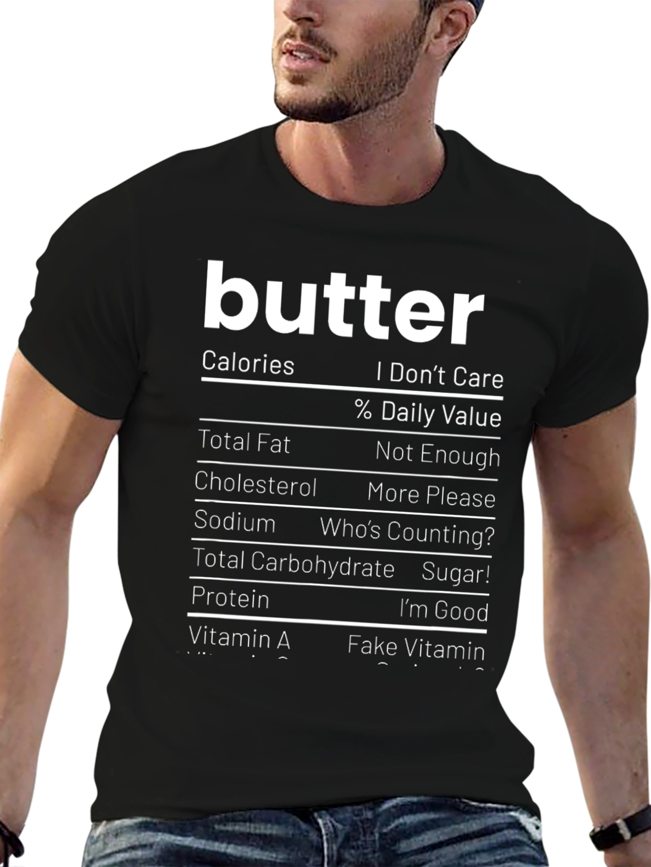Funny Butter Nutrition Facts Black T-Shirt