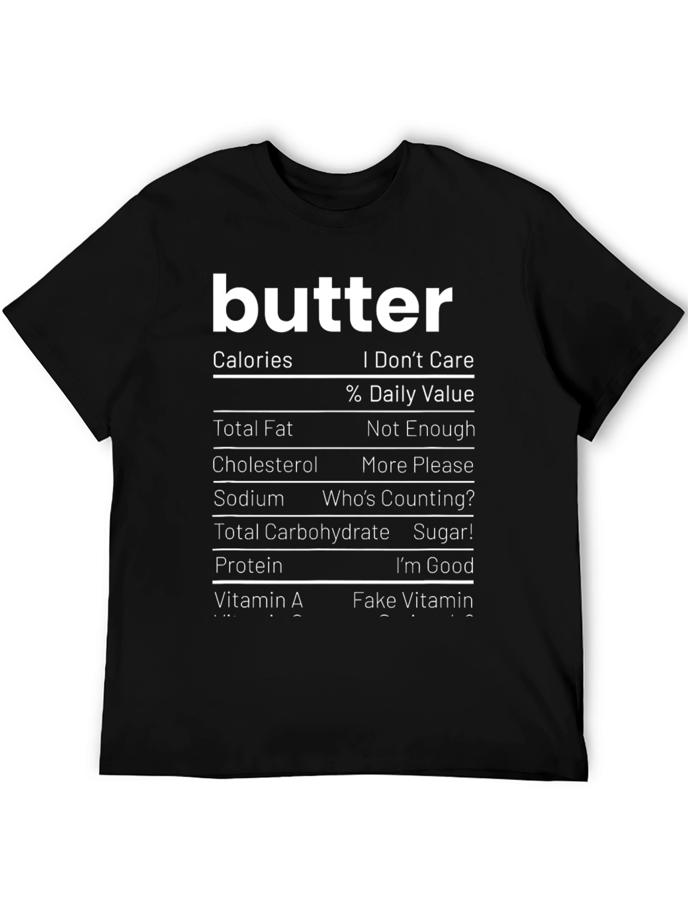 Funny Butter Nutrition Facts Black T-Shirt