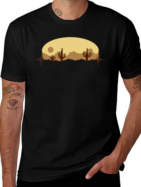 Desert Cactus Heartbeat Graphic T-Shirt - Black