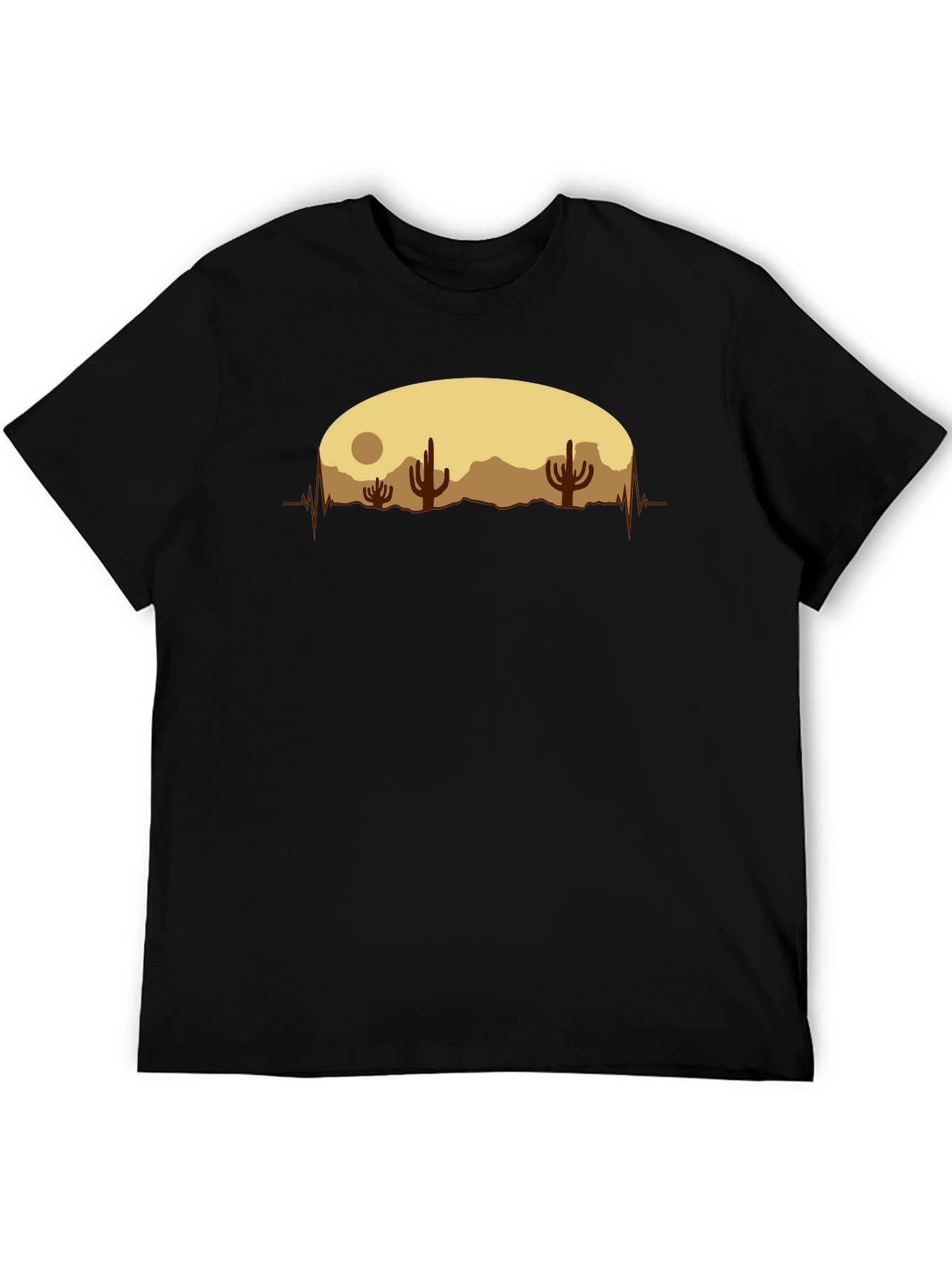 Desert Cactus Heartbeat Graphic T-Shirt - Black