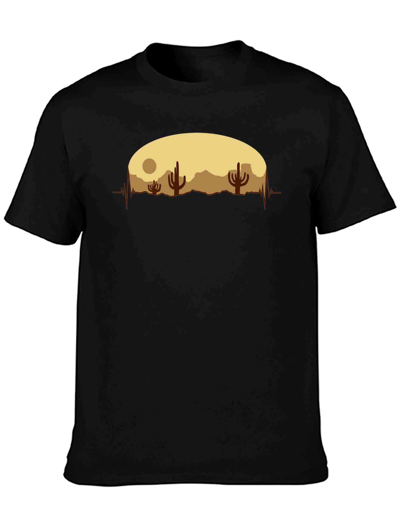 Desert Cactus Heartbeat Graphic T-Shirt - Black