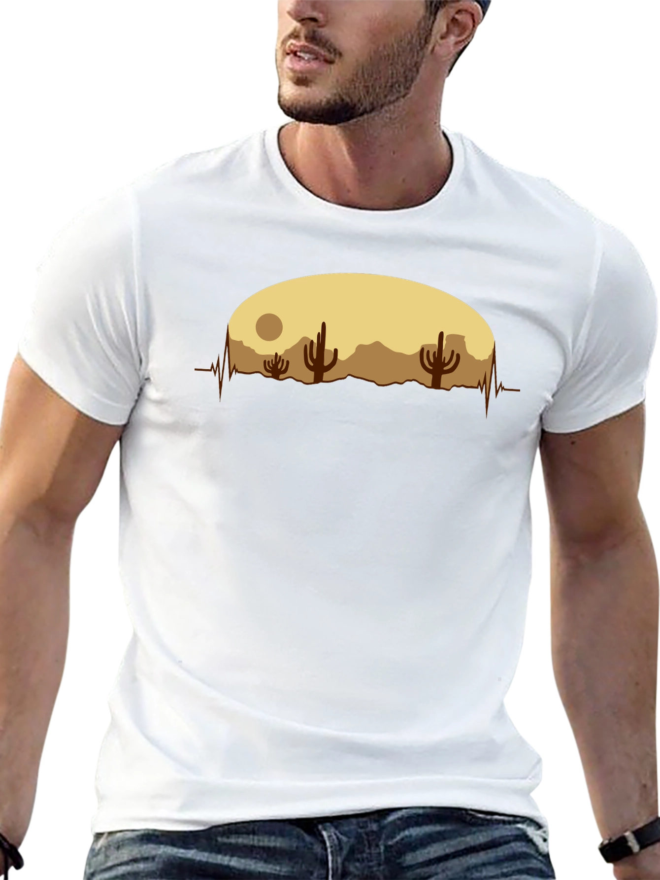 Desert Cactus Heartbeat Graphic T-Shirt - Black
