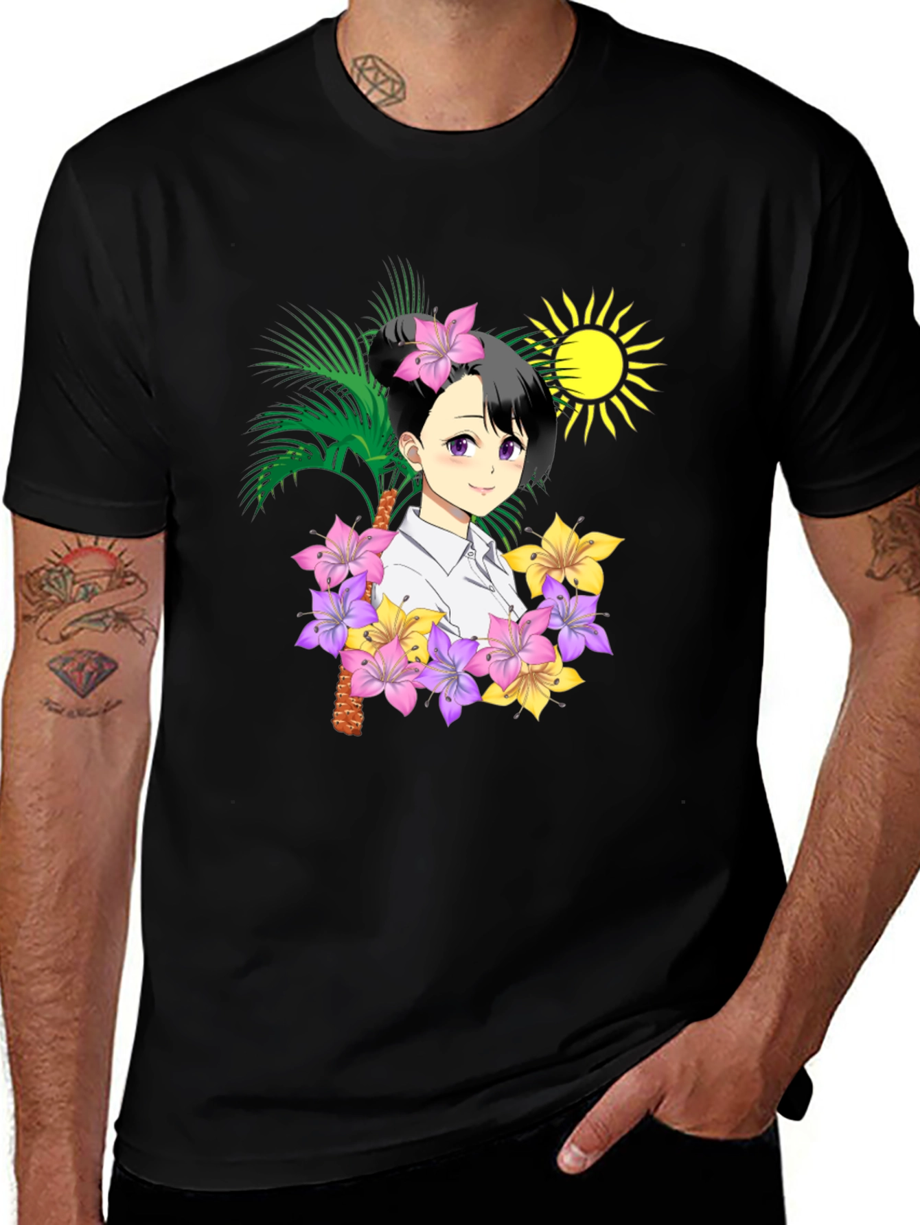 Anime Girl Floral T-Shirt