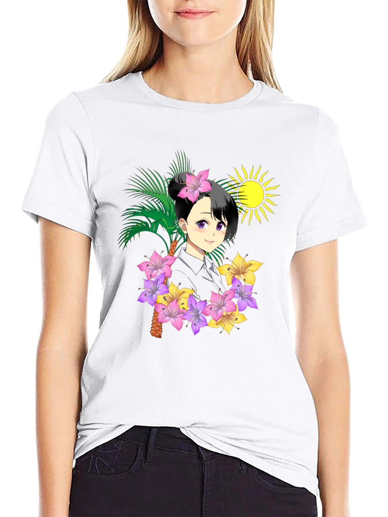 Anime Girl Floral T-Shirt