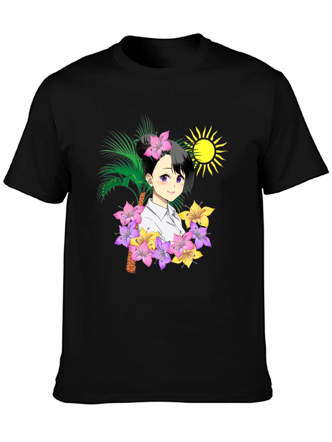 Anime Girl Floral T-Shirt