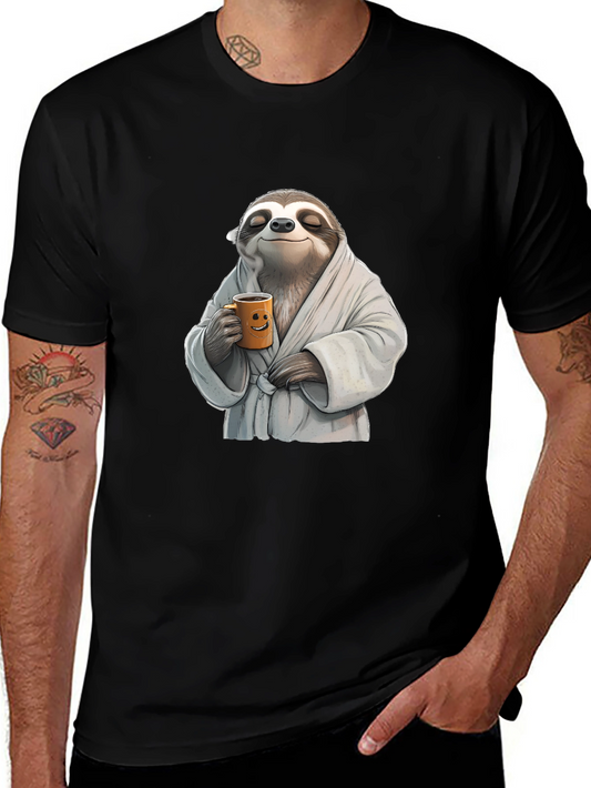 Relaxed Sloth Black T-Shirt - Coffee Time!