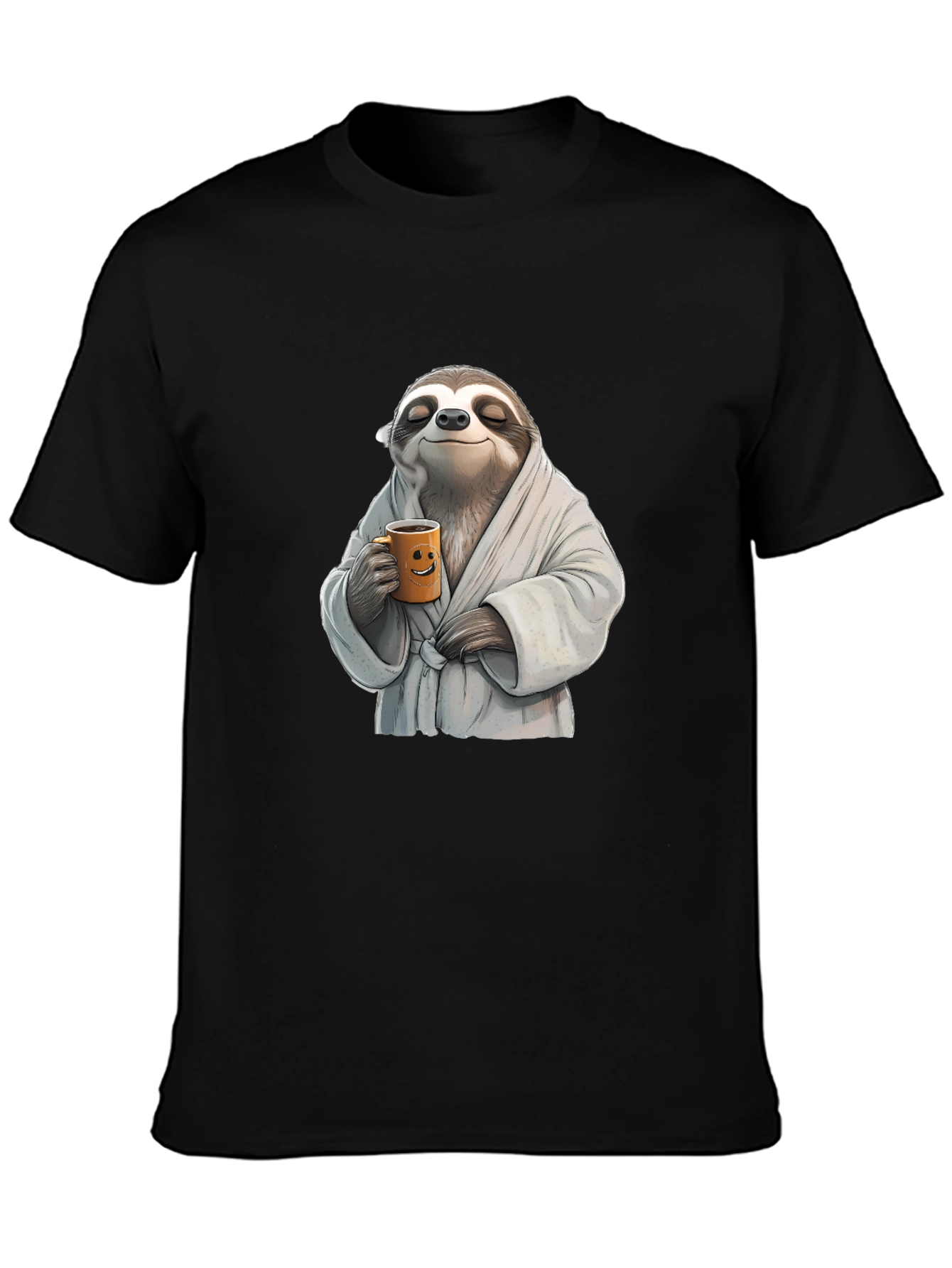 Relaxed Sloth Black T-Shirt - Coffee Time!