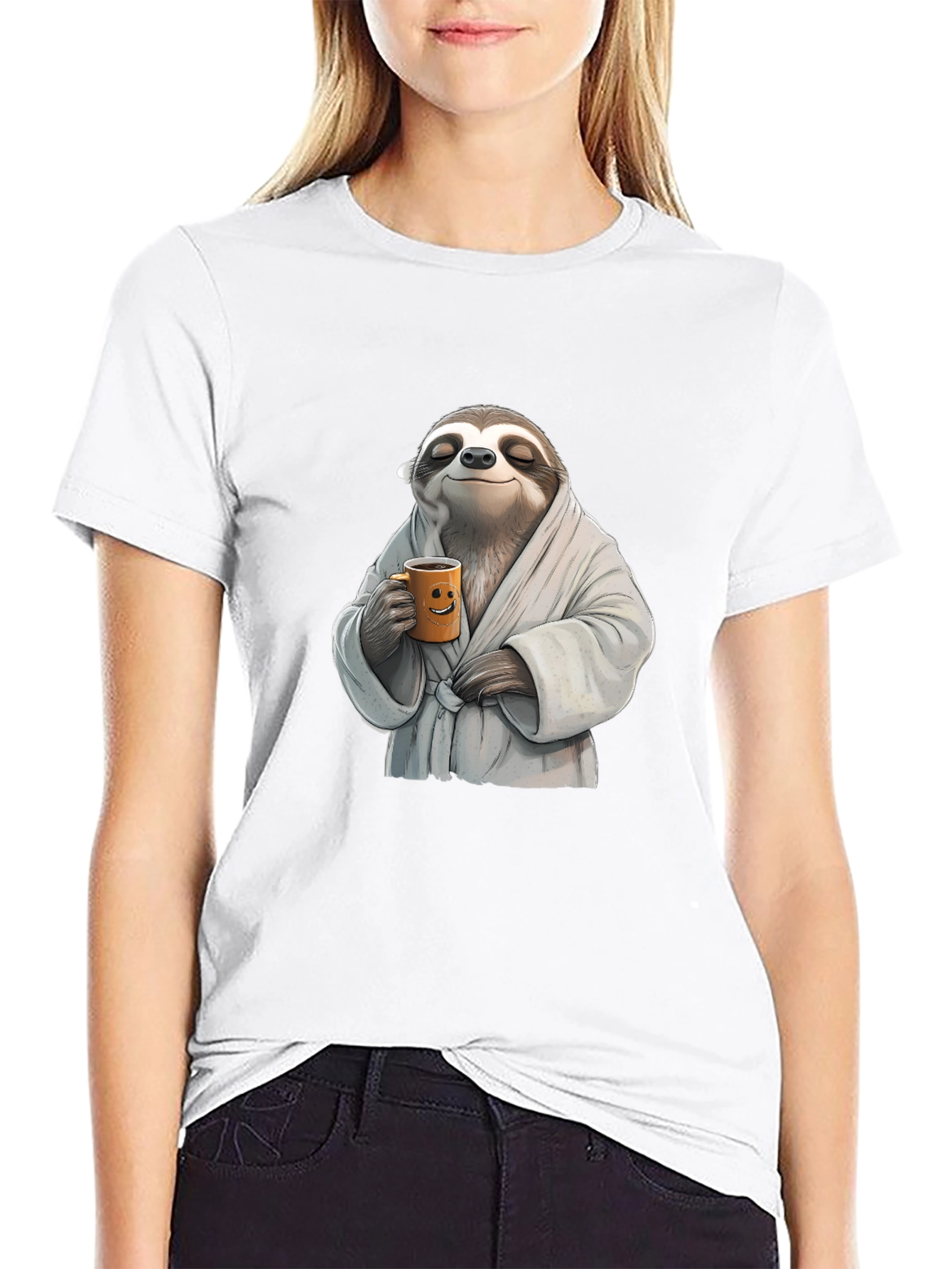 Relaxed Sloth Black T-Shirt - Coffee Time!