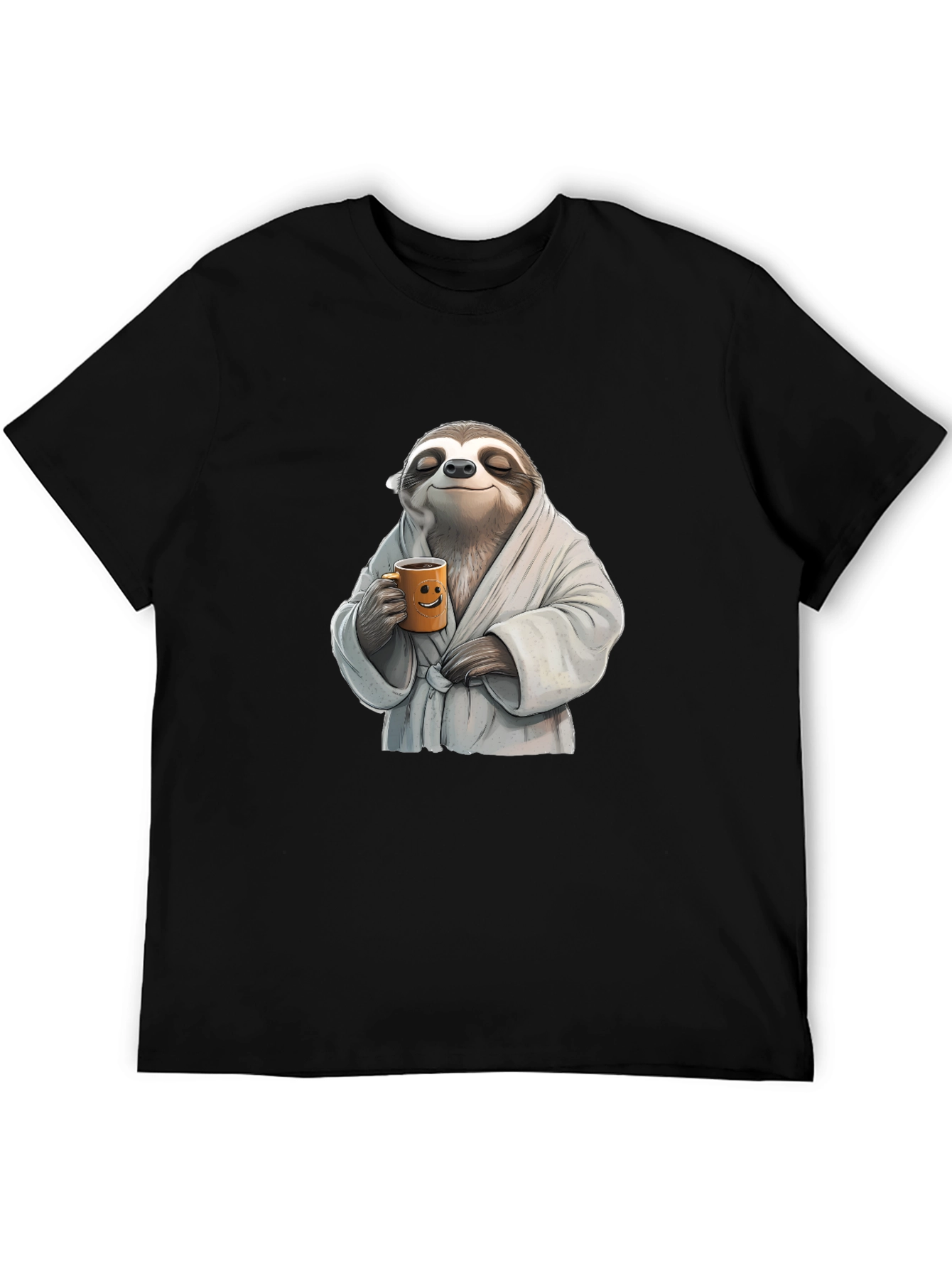 Relaxed Sloth Black T-Shirt - Coffee Time!