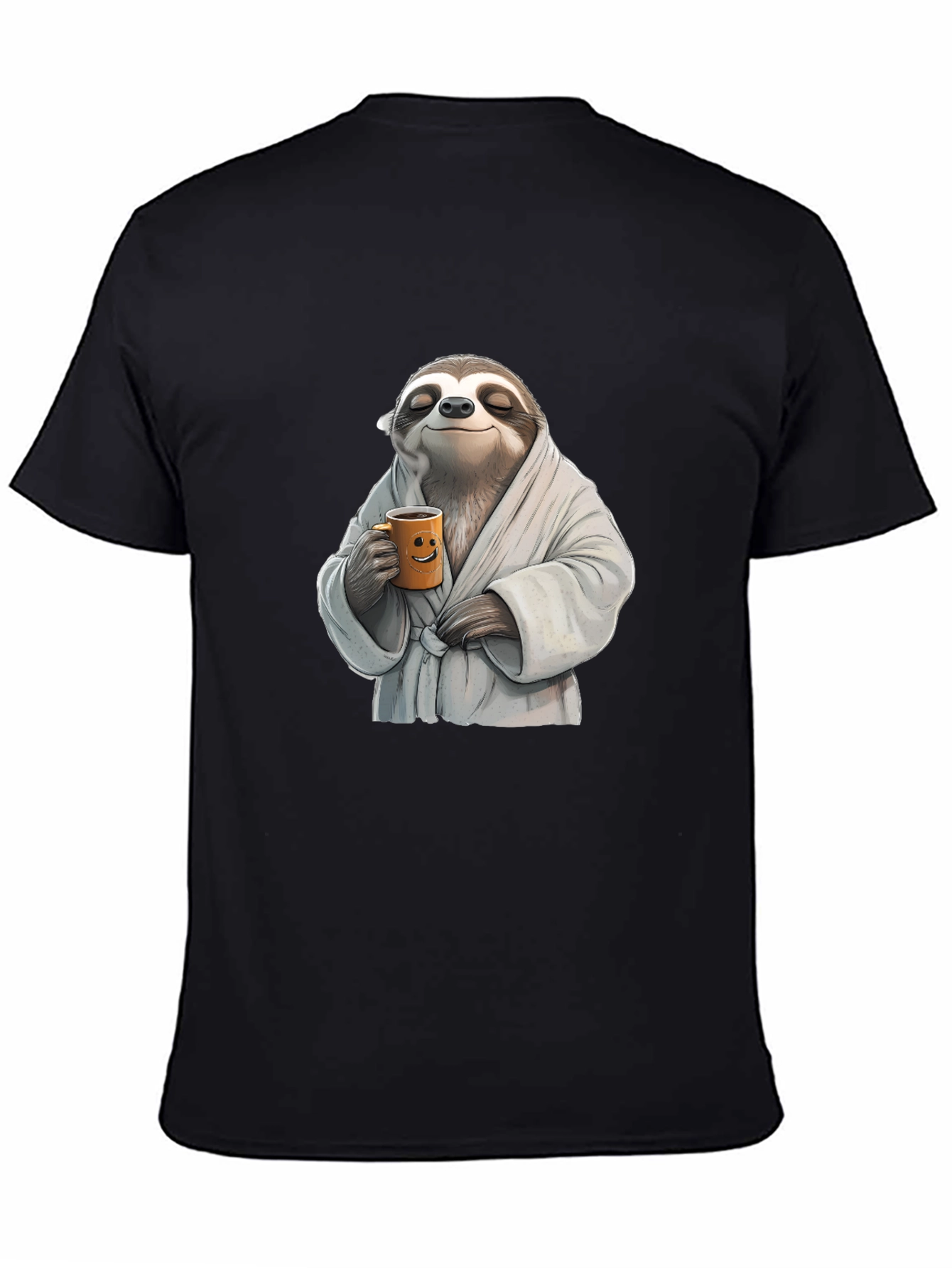 Relaxed Sloth Black T-Shirt - Coffee Time!