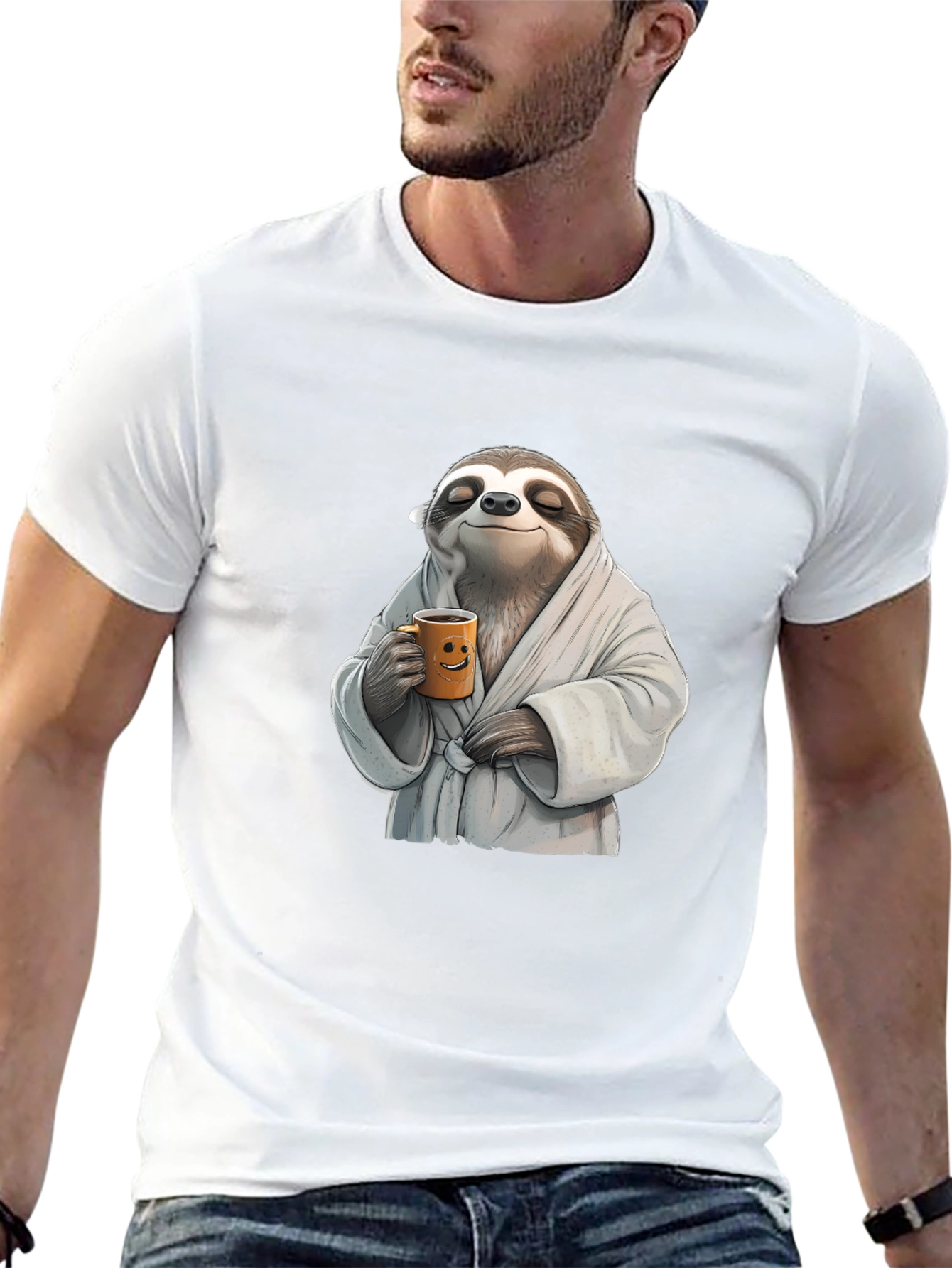 Relaxed Sloth Black T-Shirt - Coffee Time!