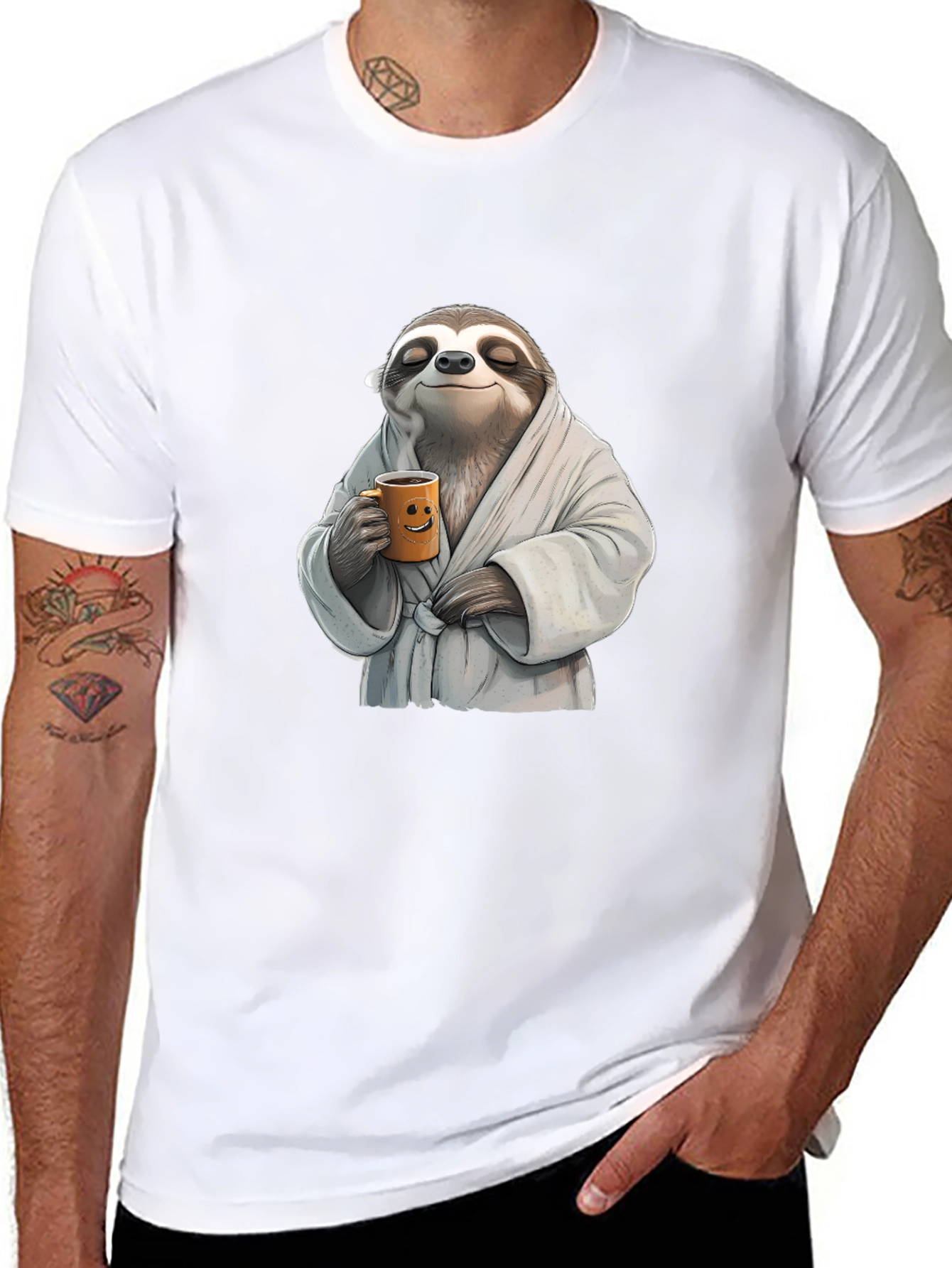 Relaxed Sloth Black T-Shirt - Coffee Time!