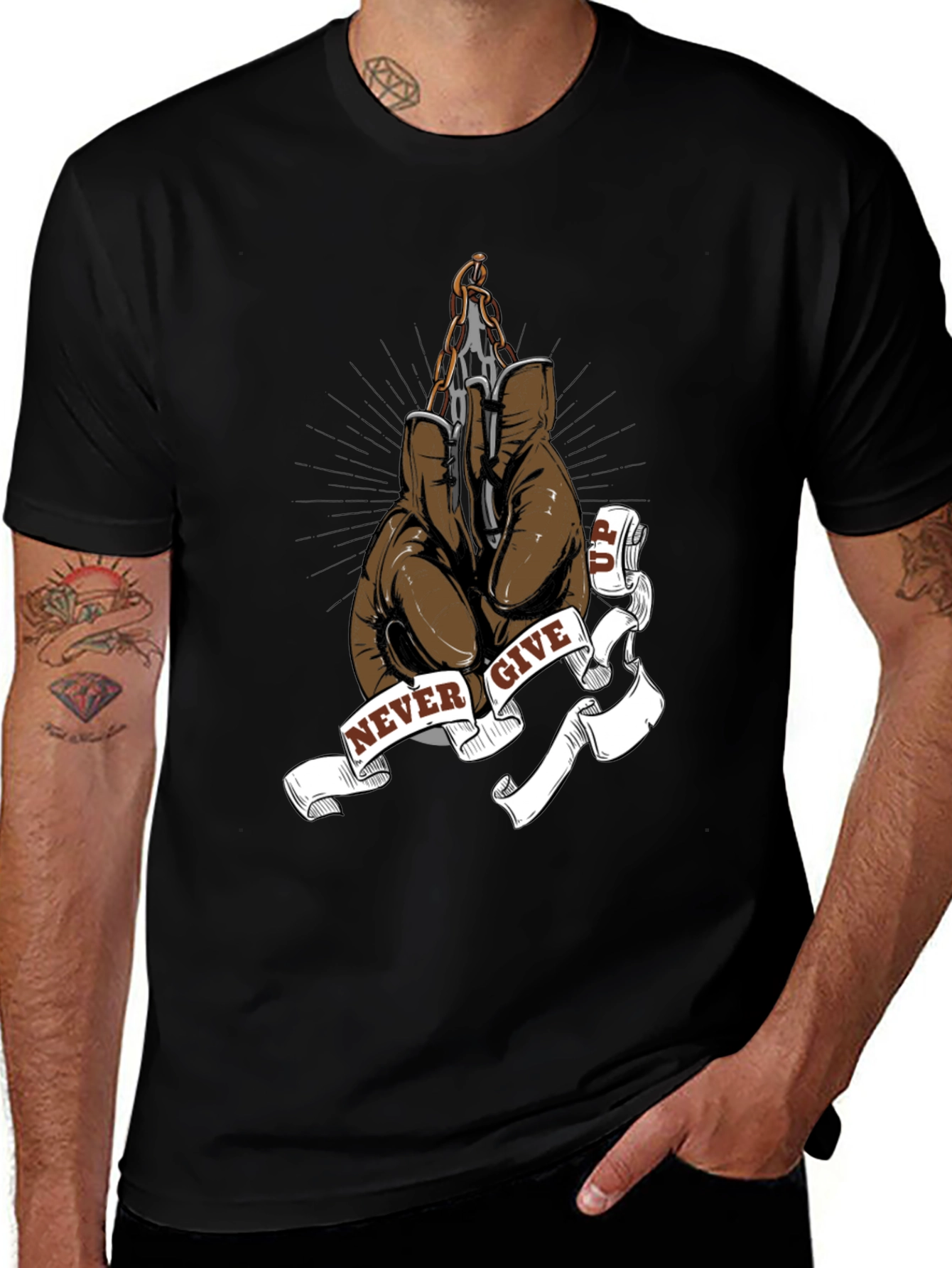 Never Give Up Boxing Glove Graphic Tee