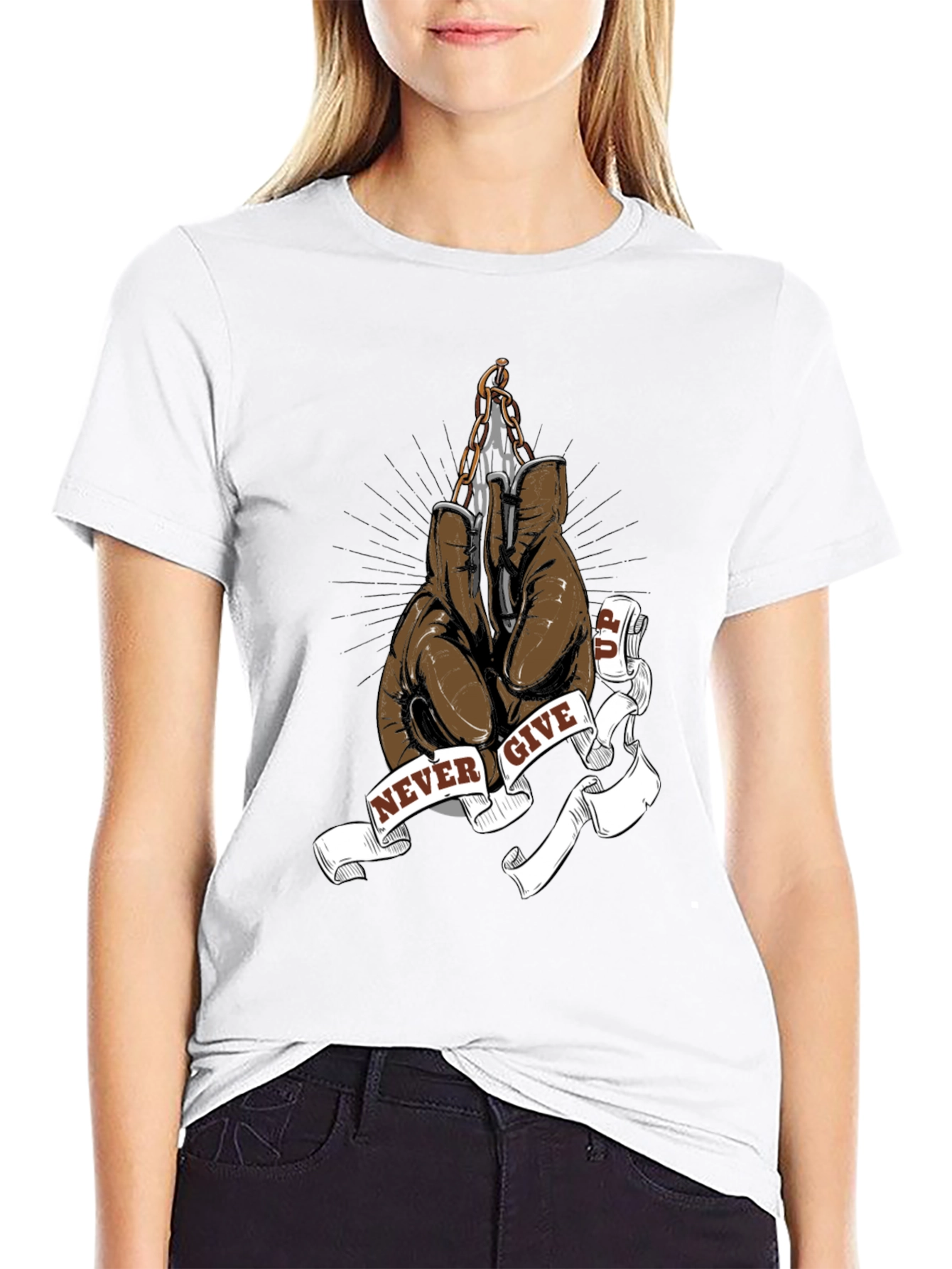 Never Give Up Boxing Glove Graphic Tee