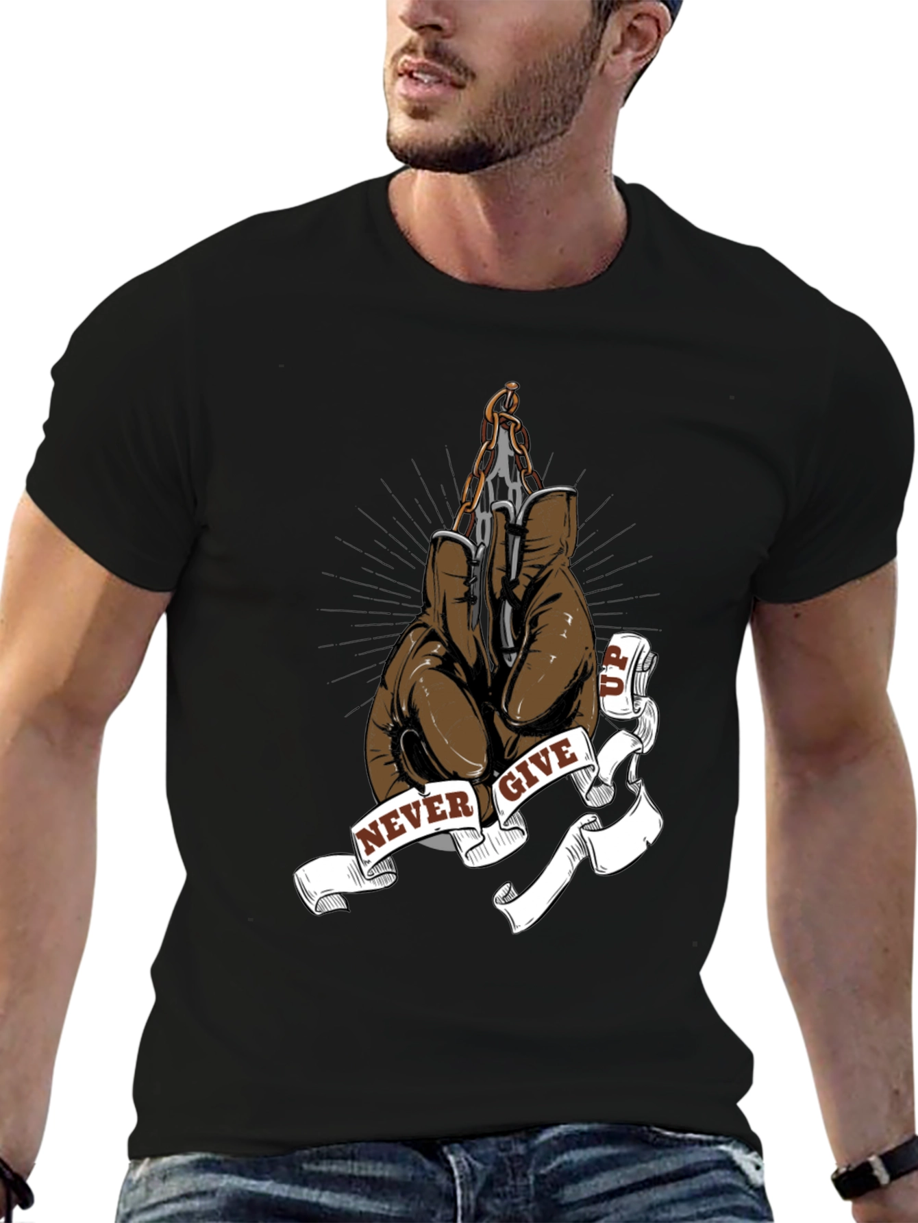 Never Give Up Boxing Glove Graphic Tee