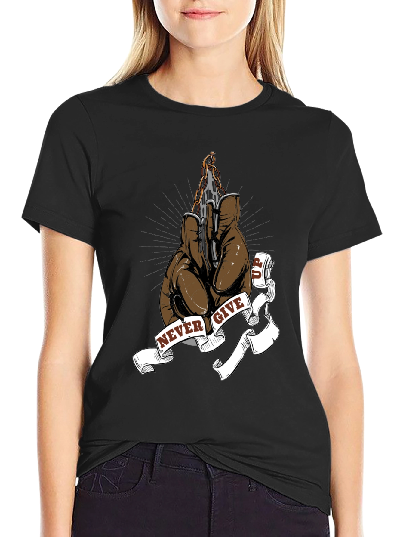 Never Give Up Boxing Glove Graphic Tee