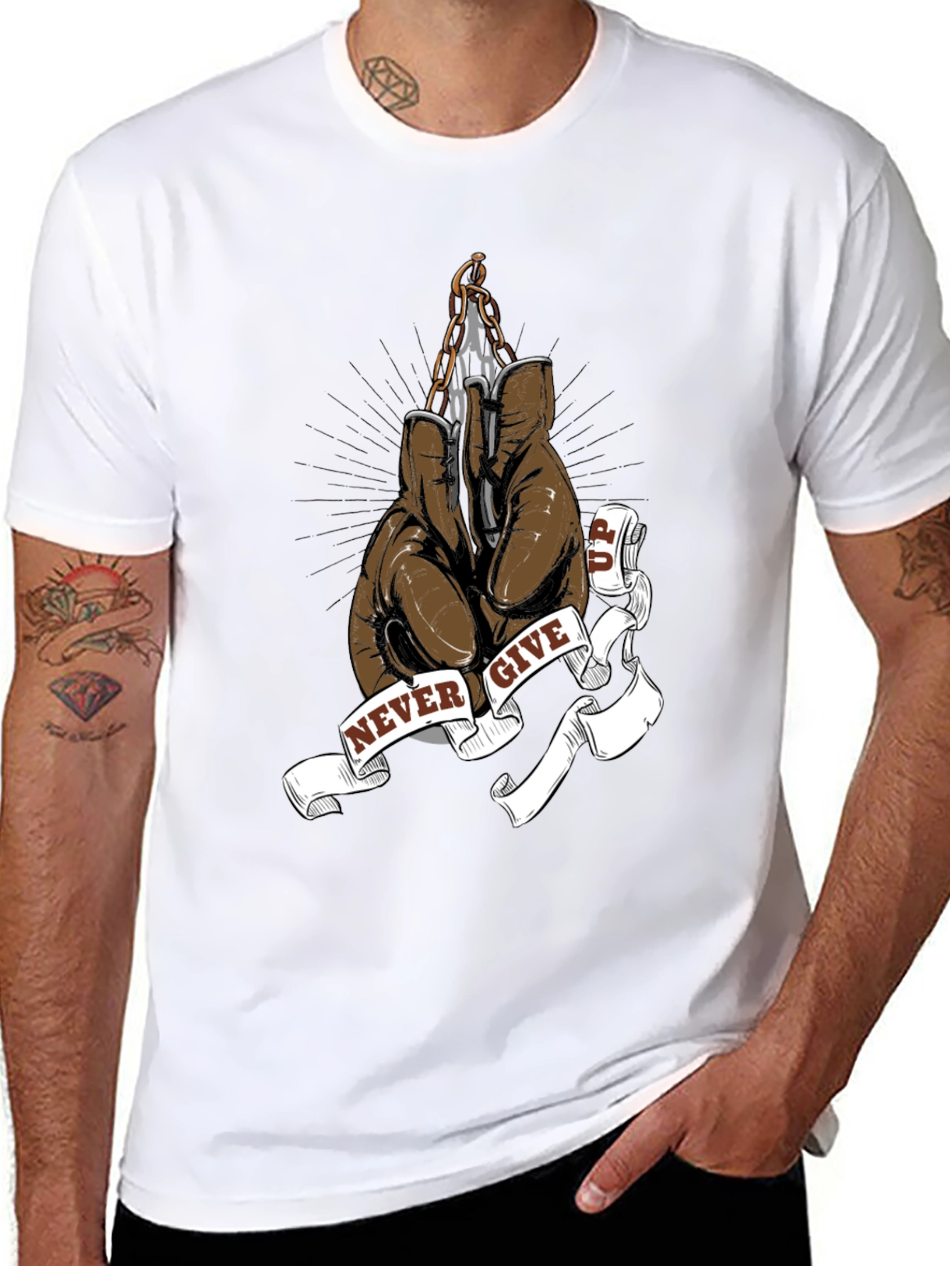 Never Give Up Boxing Glove Graphic Tee