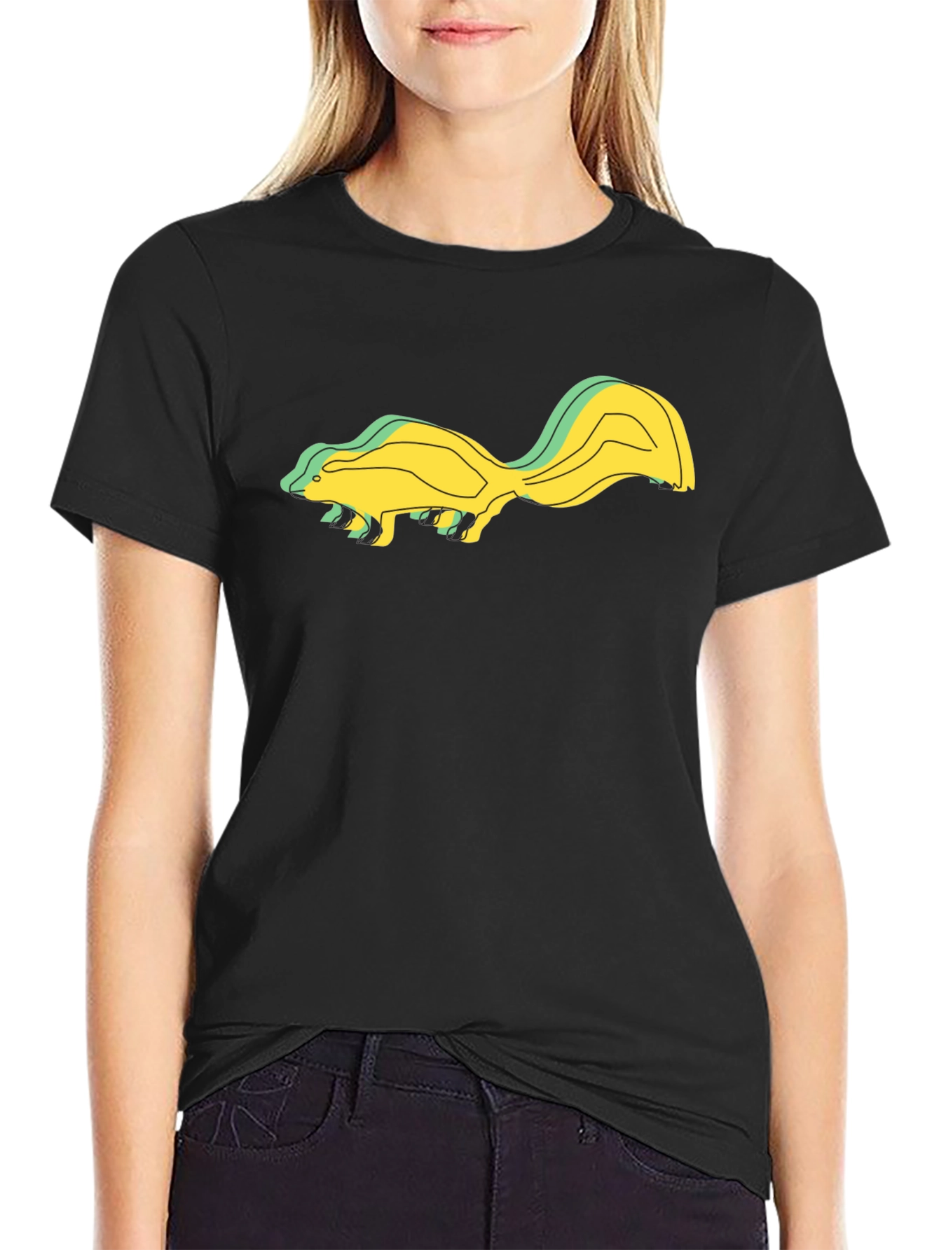 Skunk Graphic Tee - Unique Design Black Cotton Blend