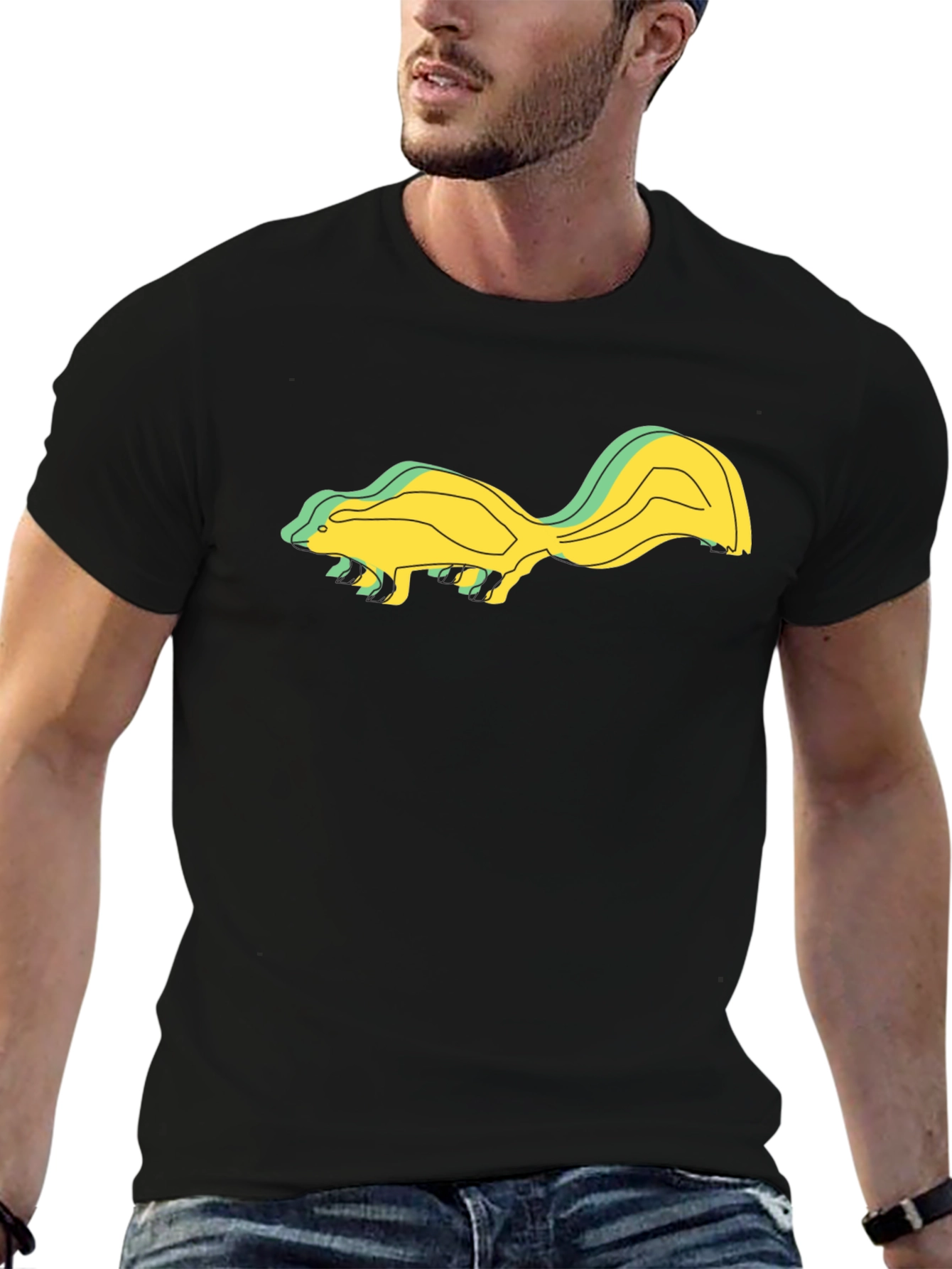 Skunk Graphic Tee - Unique Design Black Cotton Blend