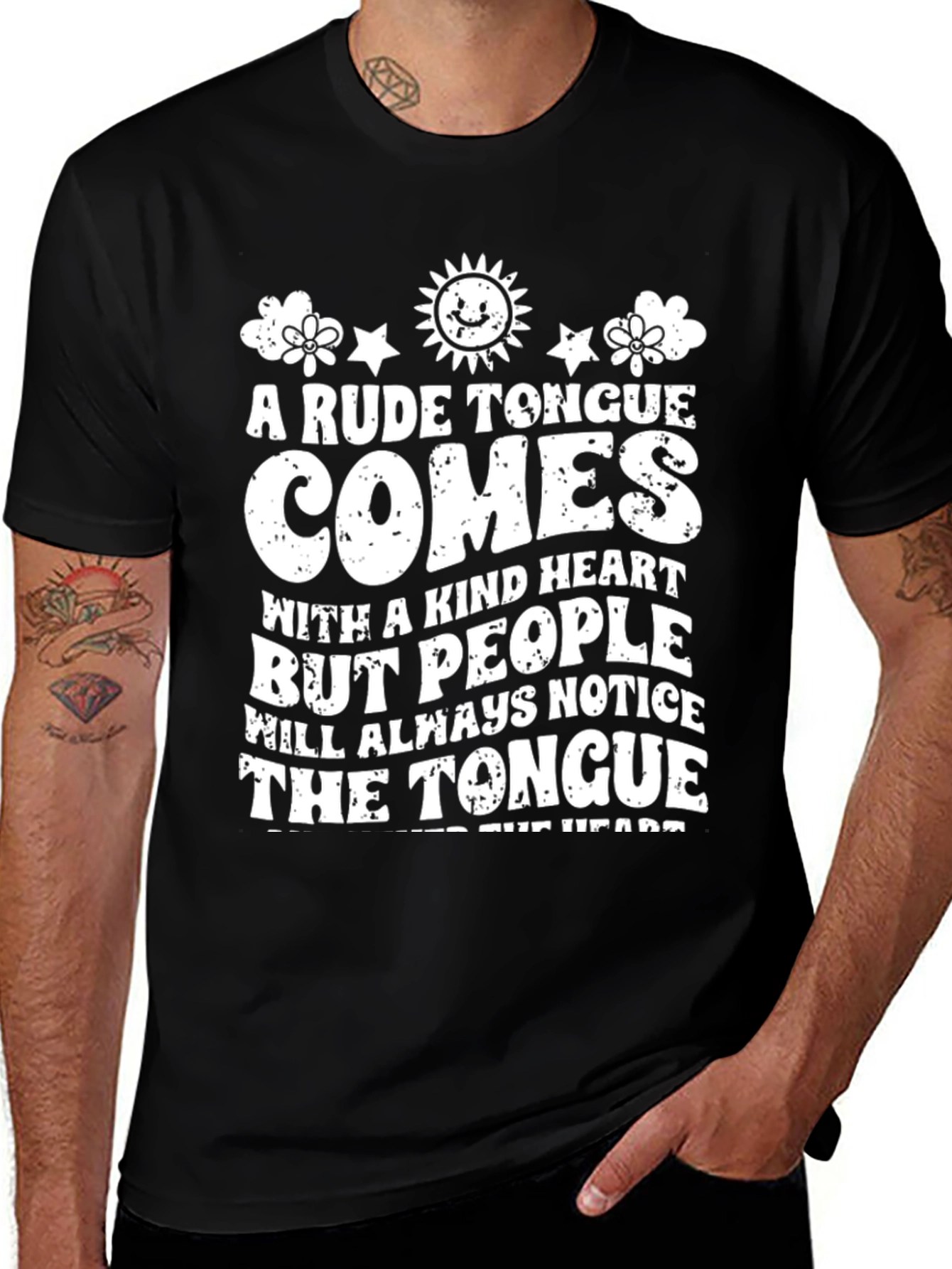 Rude Tongue Kind Heart Black T-Shirt