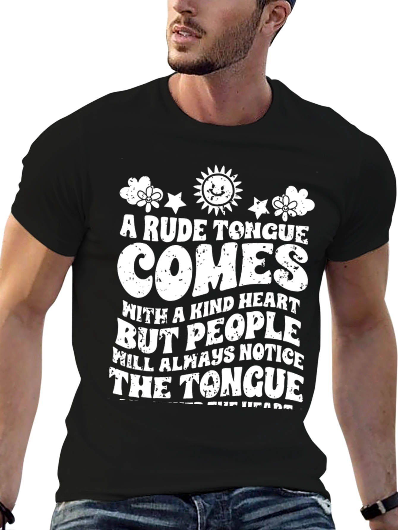 Rude Tongue Kind Heart Black T-Shirt