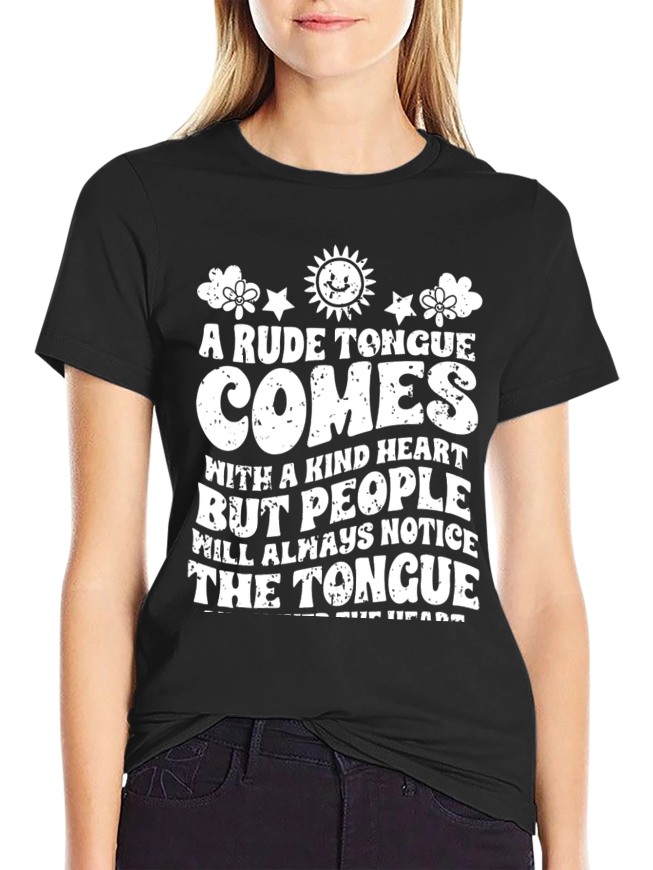 Rude Tongue Kind Heart Black T-Shirt