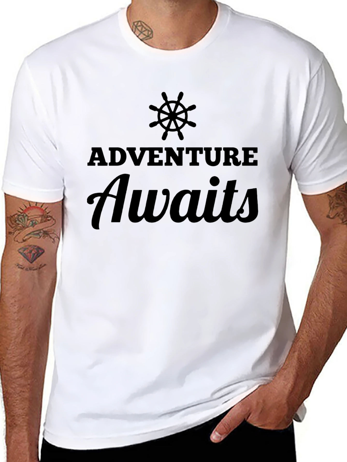 Adventure Awaits Black Graphic Tee for Men