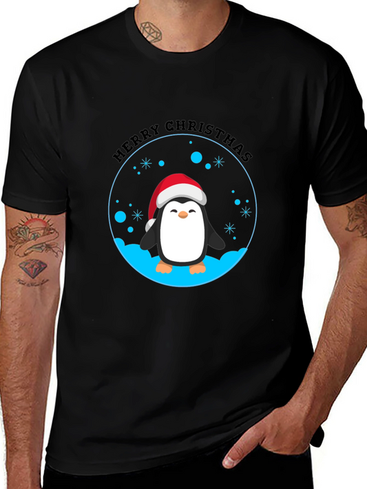 Penguin Merry Christmas Black T-Shirt