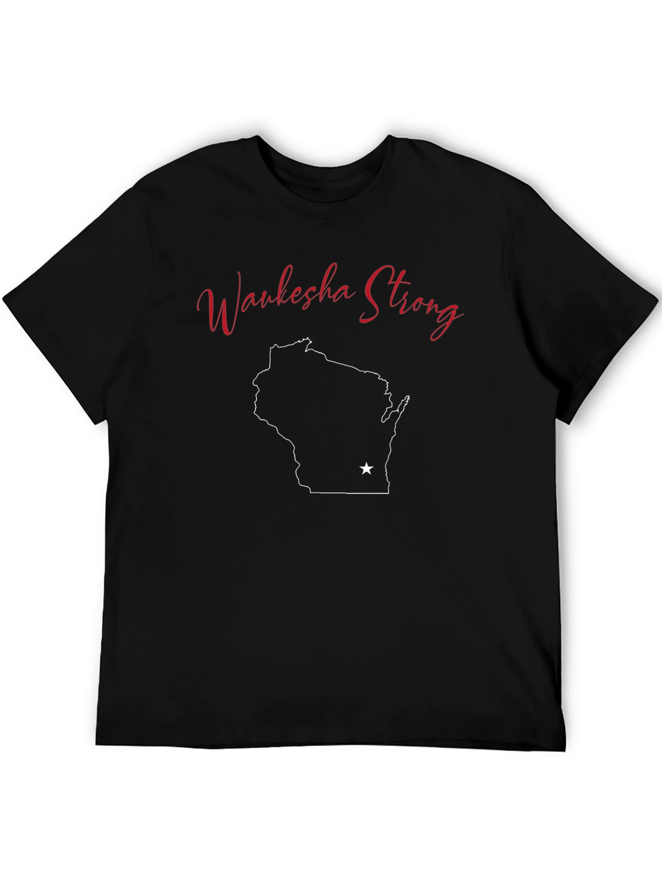 Waukesha Strong Black T-Shirt Wisconsin State Outline