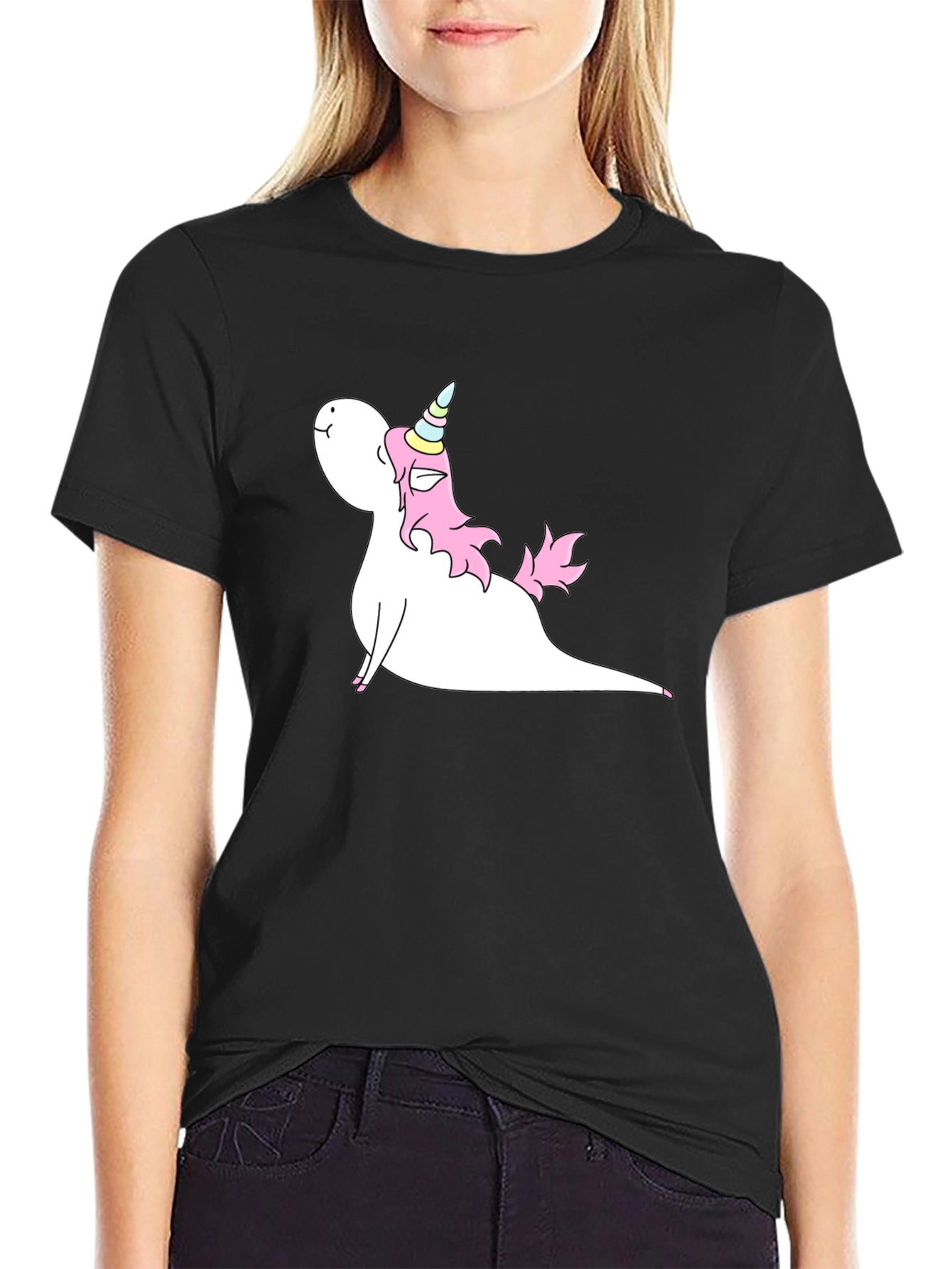 Unicorn Yoga Pose Black T-Shirt