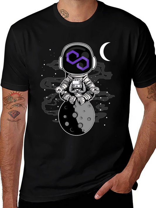 Astronaut Moon Meditation T-Shirt - Black Cotton