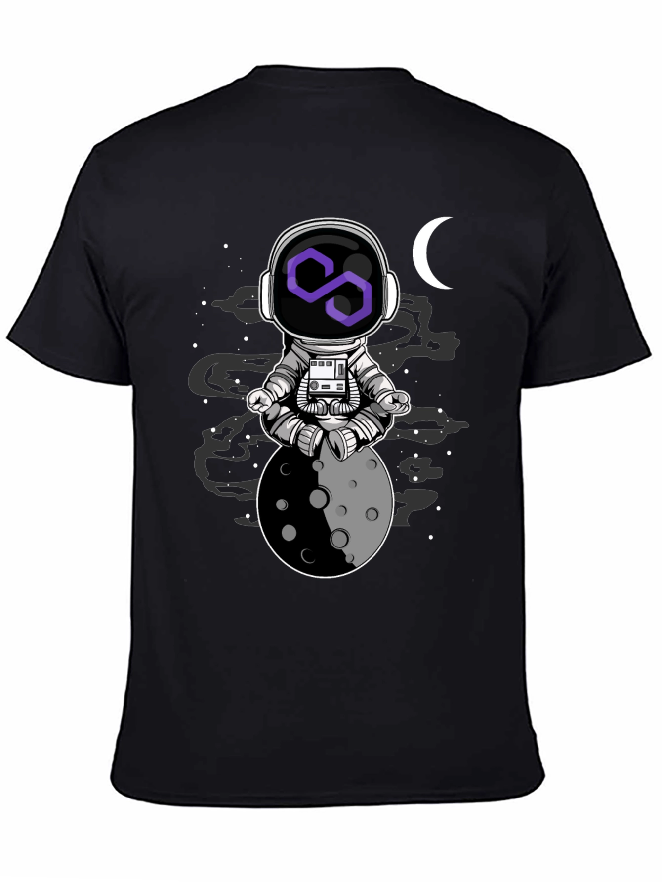 Astronaut Moon Meditation T-Shirt - Black Cotton