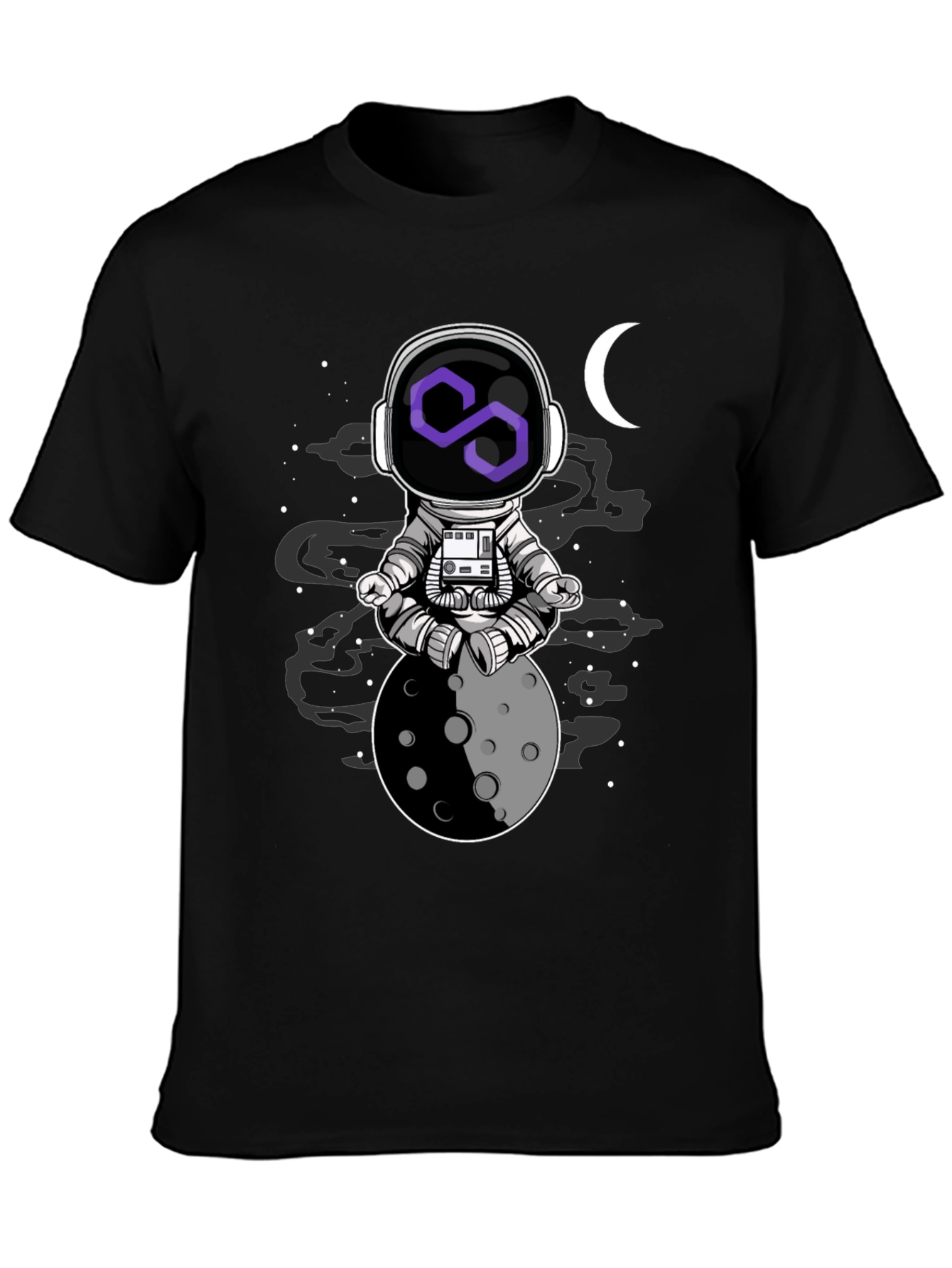 Astronaut Moon Meditation T-Shirt - Black Cotton