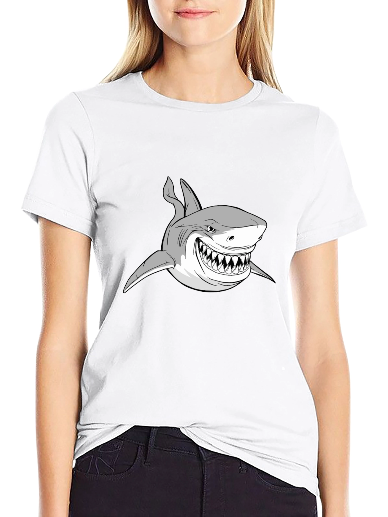 Shark Graphic Print Black T-Shirt