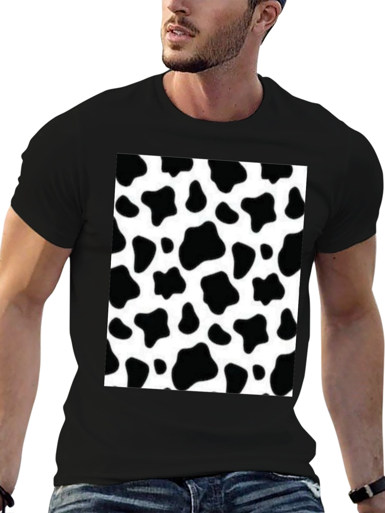 Cow Print Graphic Tee - Black Short Sleeve