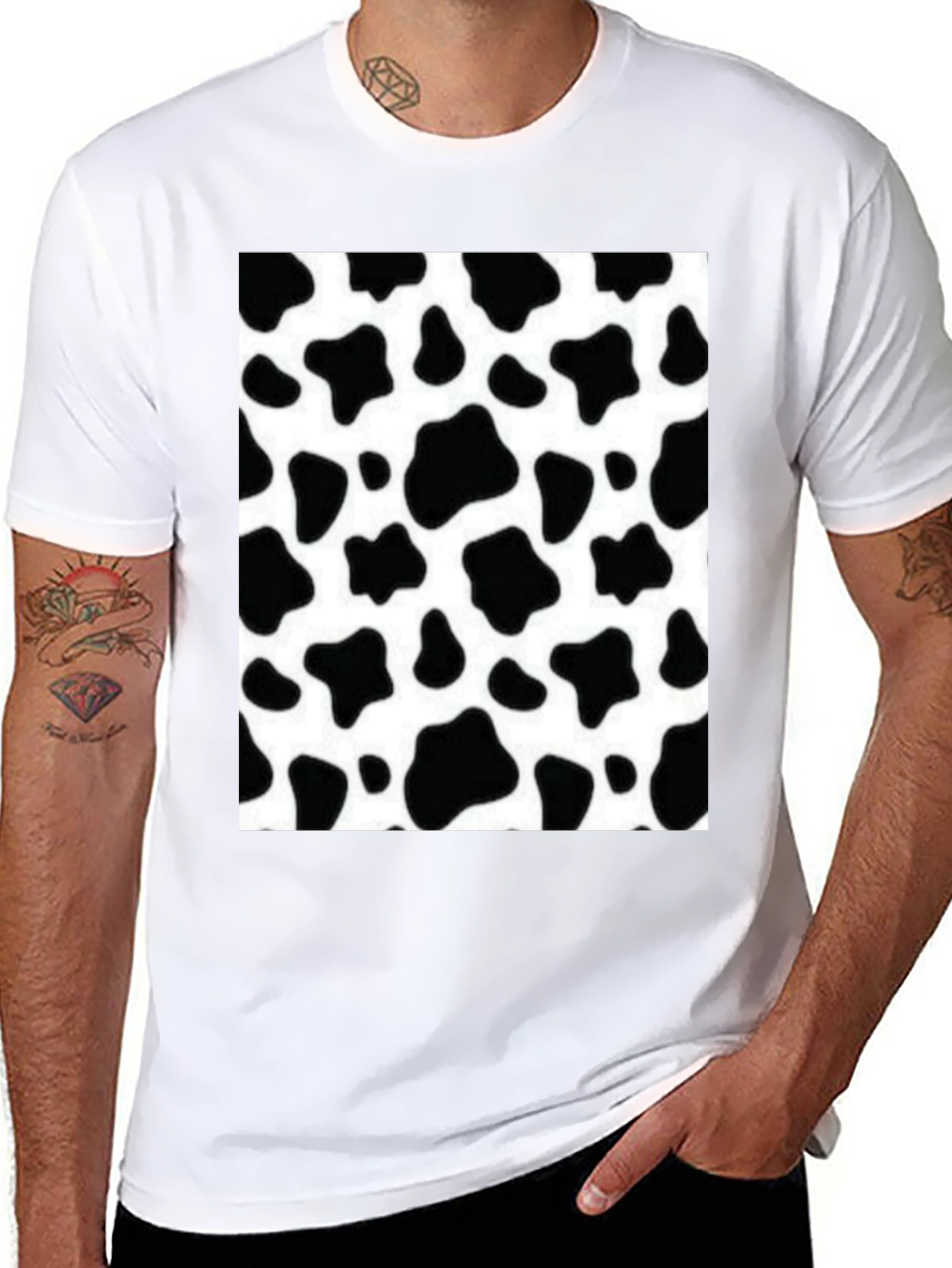 Cow Print Graphic Tee - Black Short Sleeve