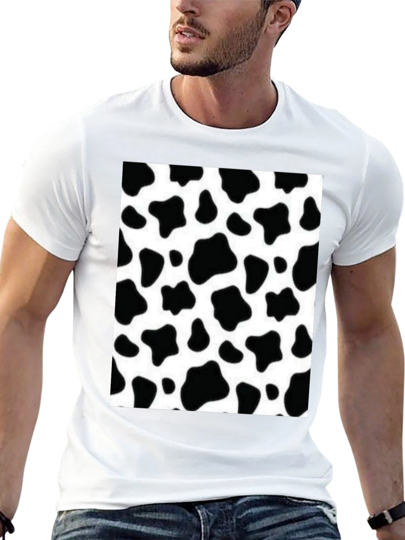 Cow Print Graphic Tee - Black Short Sleeve
