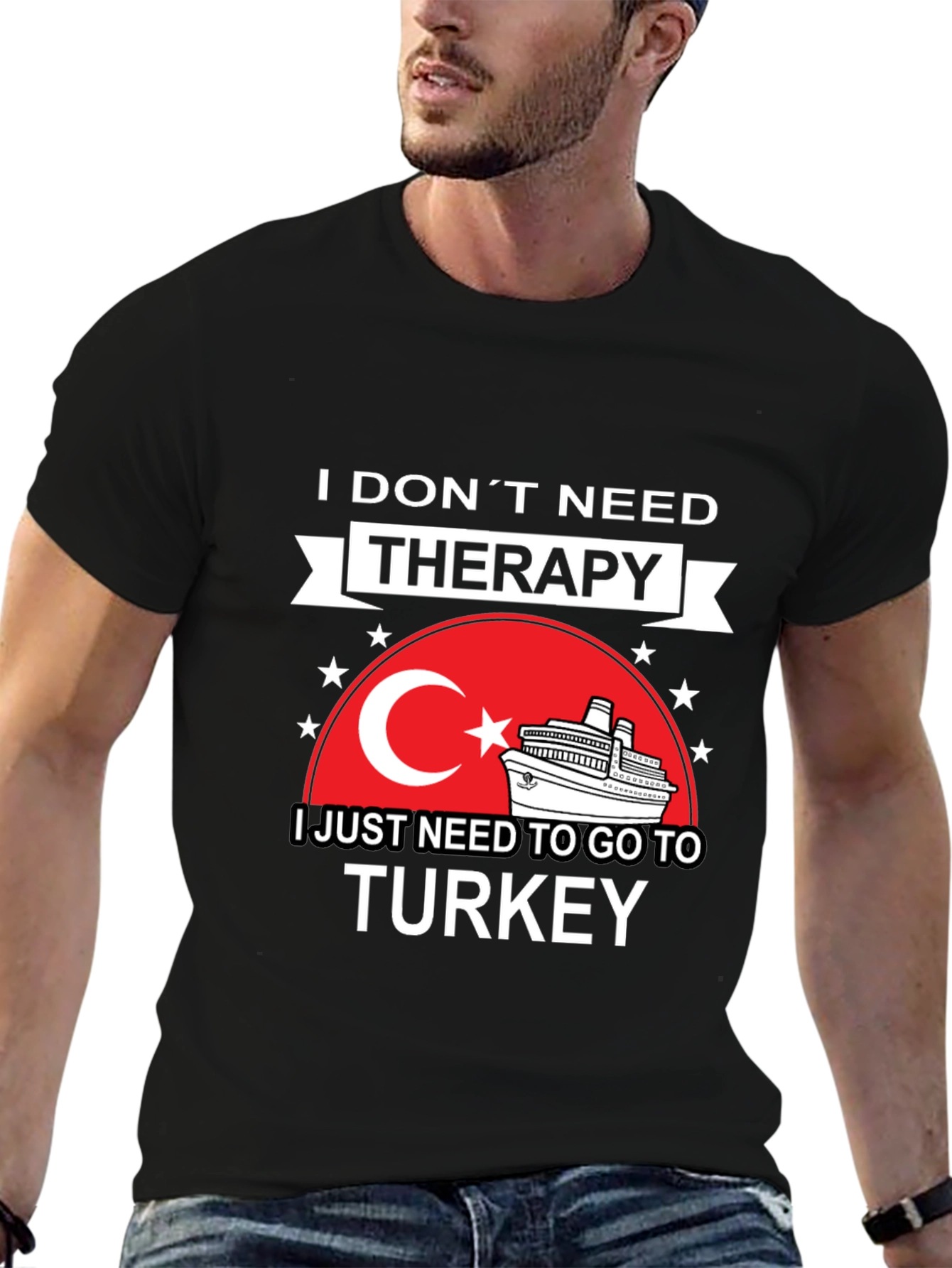 Turkey Travel Therapy Black Graphic T-Shirt
