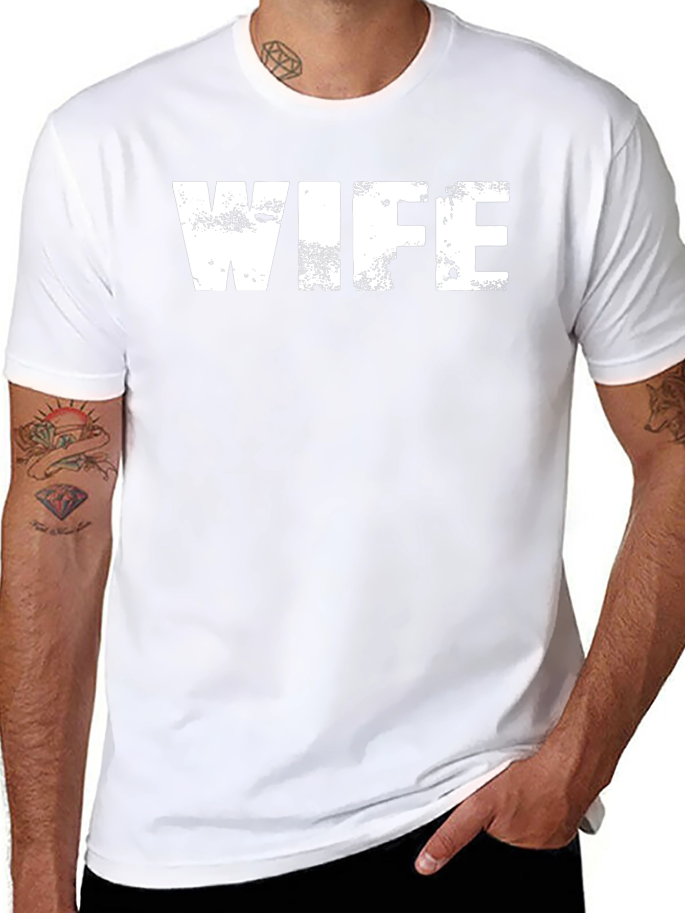 WIFE Graphic Tee - Distressed White Print on Black