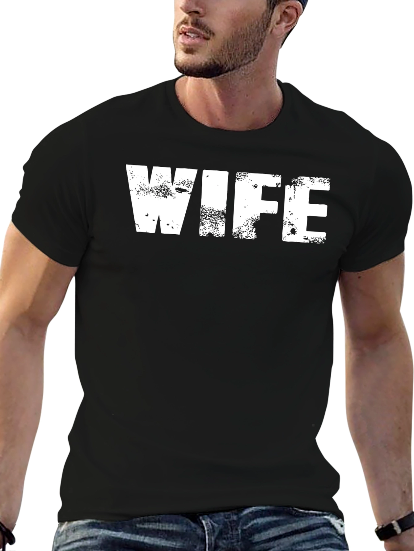 WIFE Graphic Tee - Distressed White Print on Black