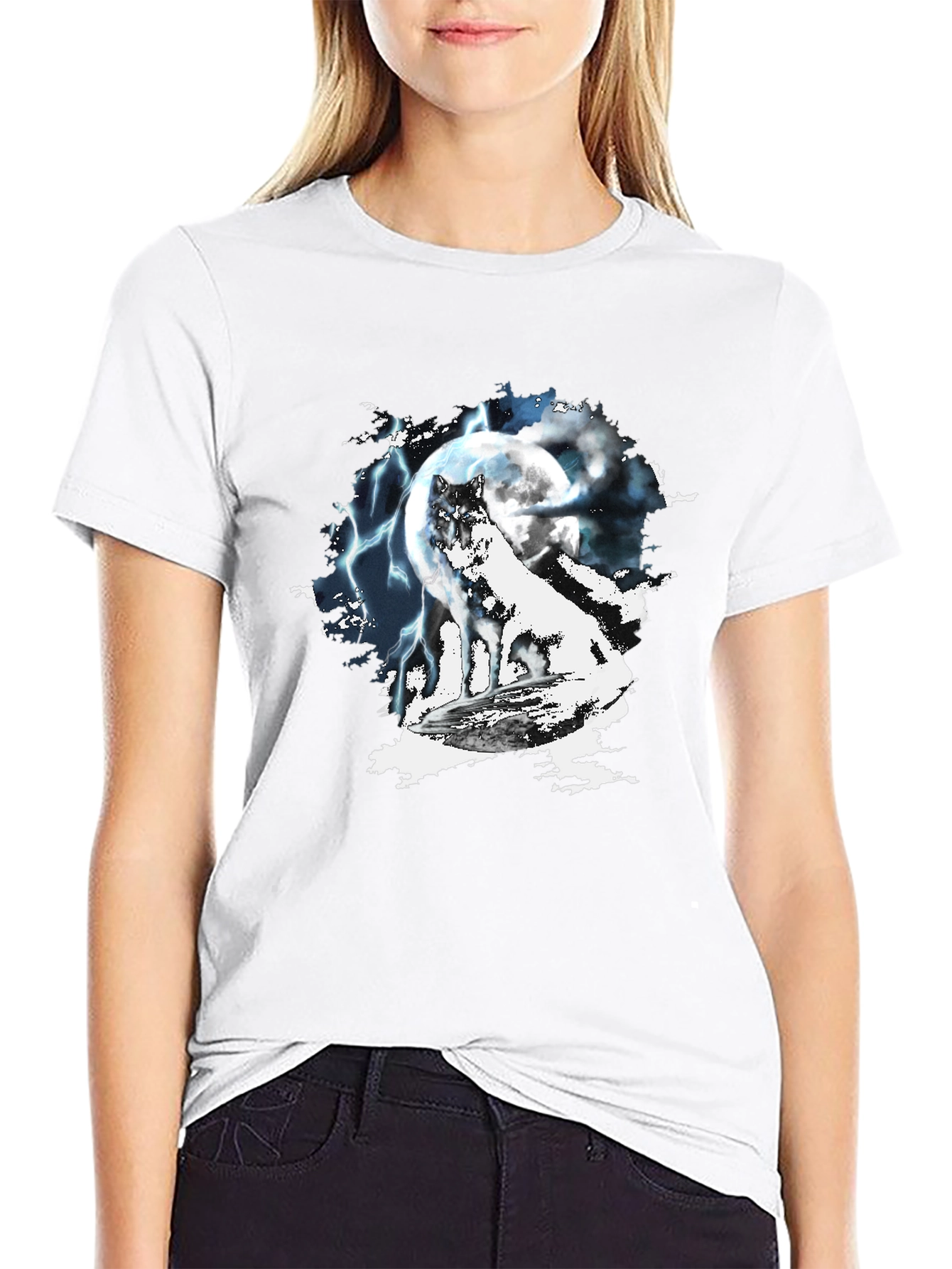 Wolf Moon Lightning Graphic T-Shirt