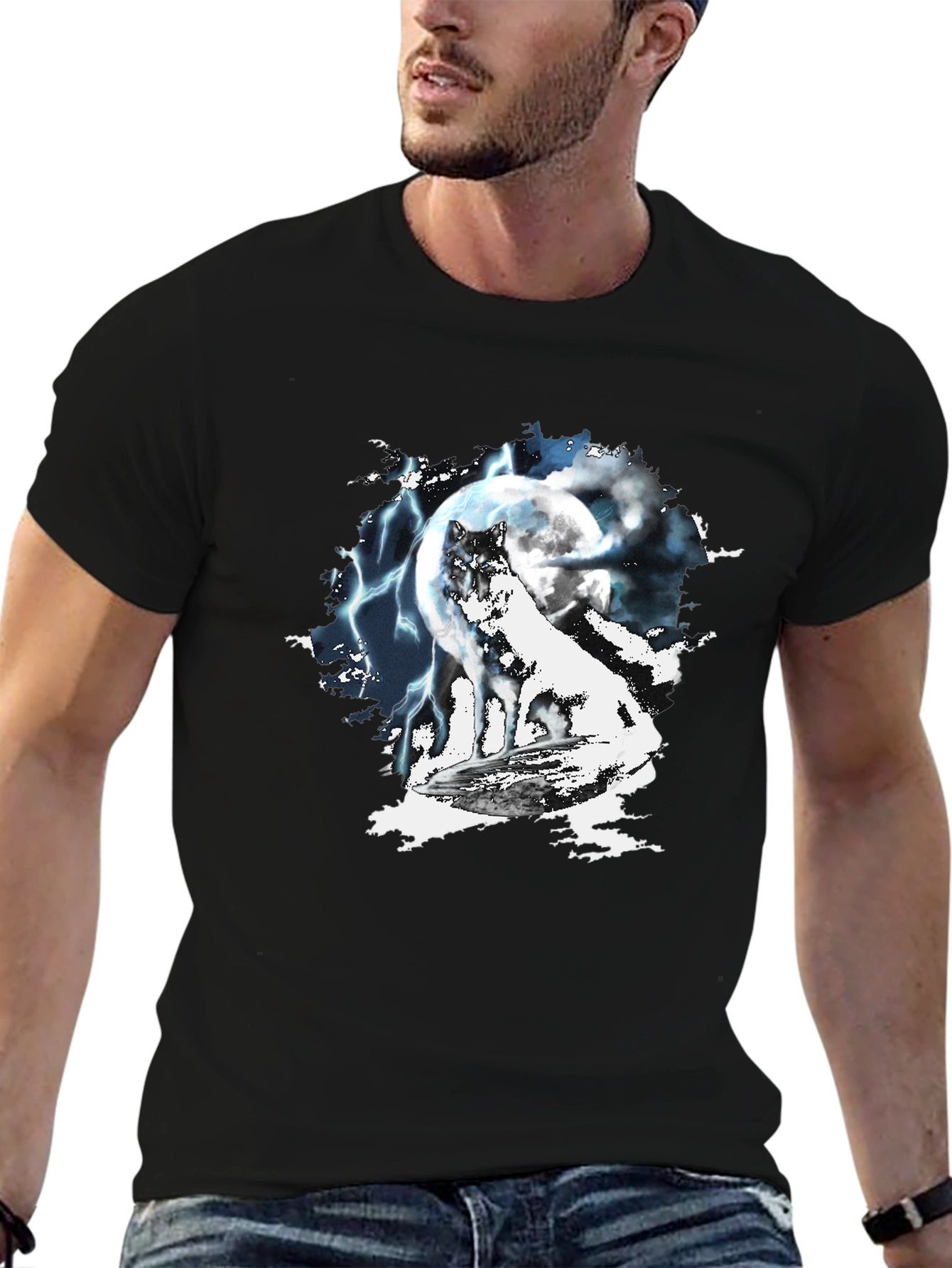 Wolf Moon Lightning Graphic T-Shirt